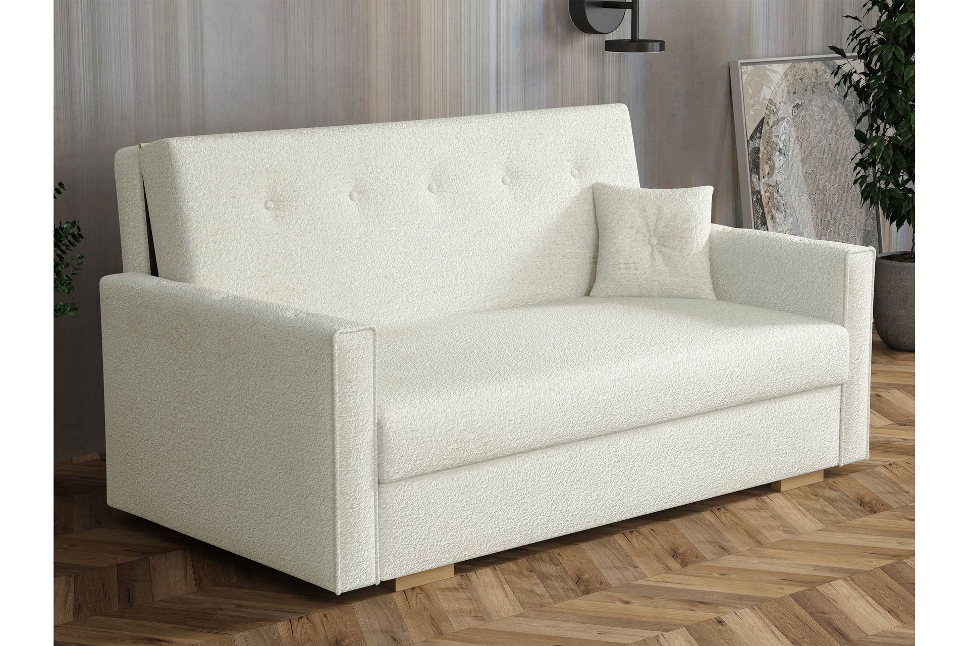 Ajiz B&auml;ddsoffa 3-sits i Boucl&eacute; - Vit