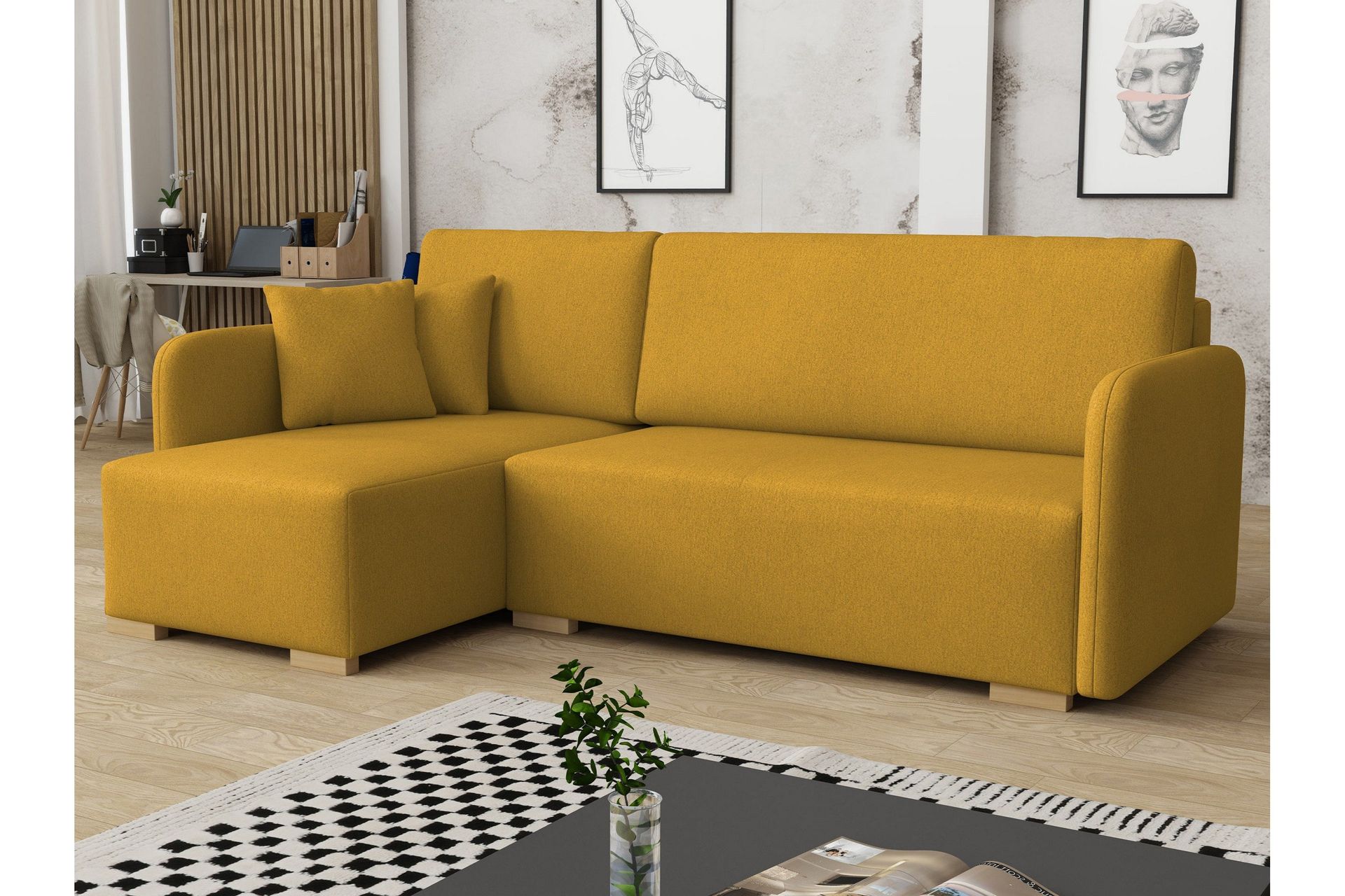 Amelus B&auml;ddsoffa m. Divan 4-sits - Gul
