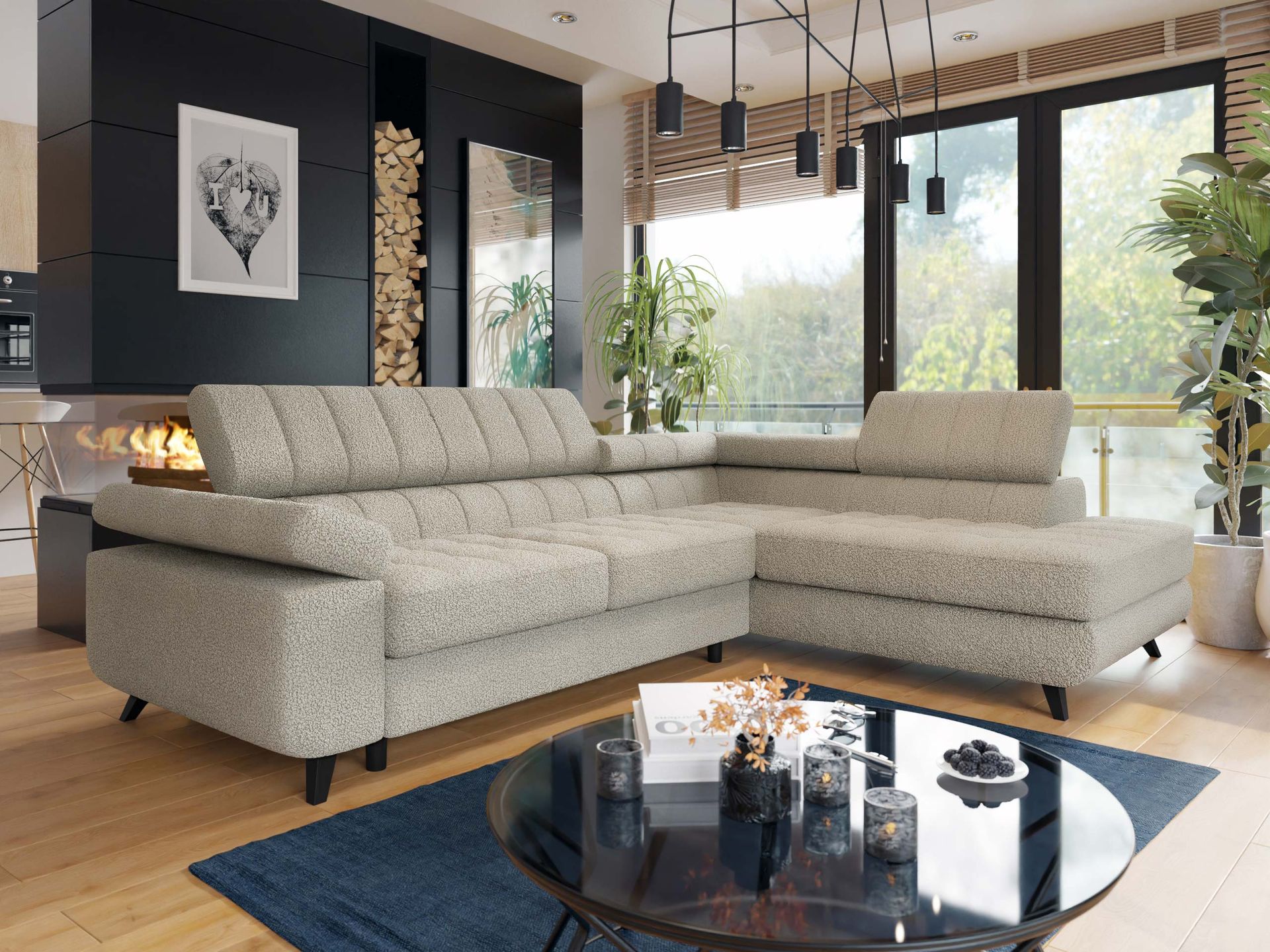 Amshyttan Bäddsoffa med Schäslong 4-sits - Beige