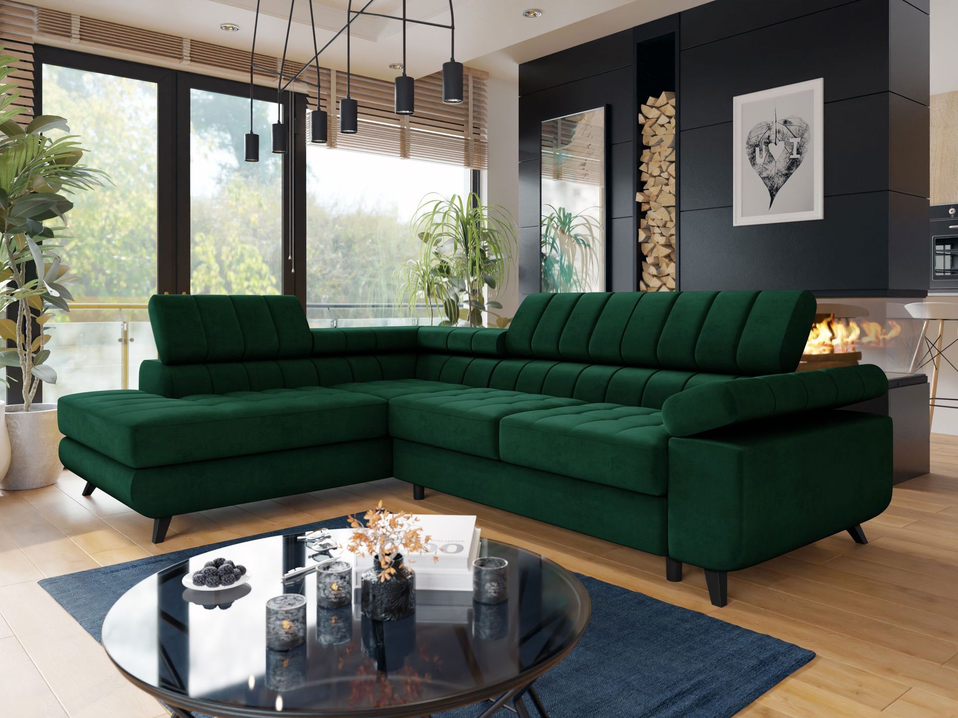 Amshyttan Bäddsoffa med Schäslong 4-sits - Grön