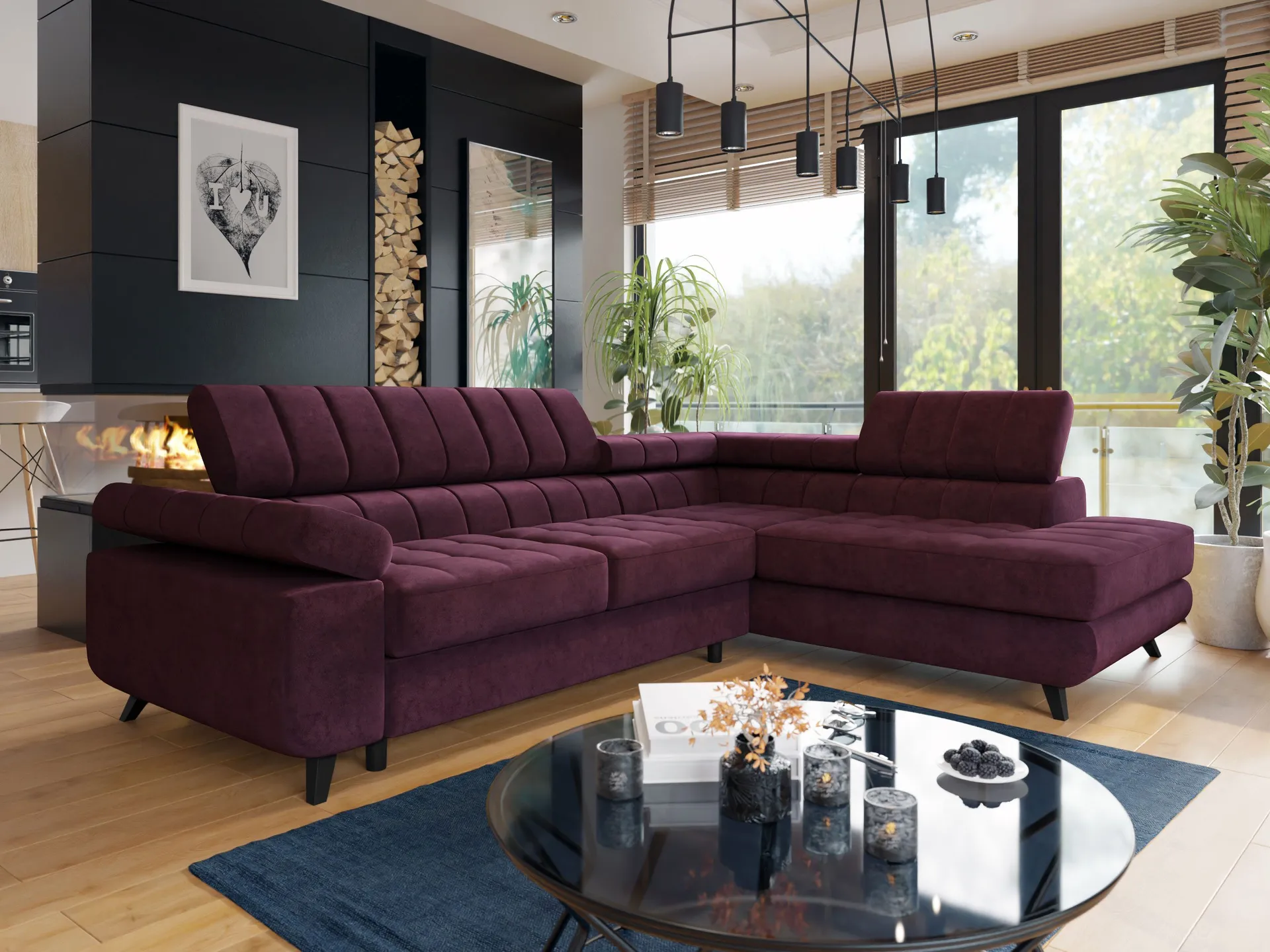 Amshyttan Bäddsoffa med Schäslong 4-sits - Lila