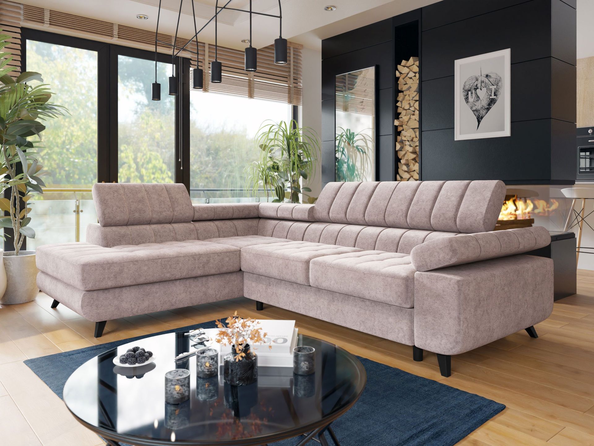 Amshyttan Bäddsoffa med Schäslong 4-sits - Rosa