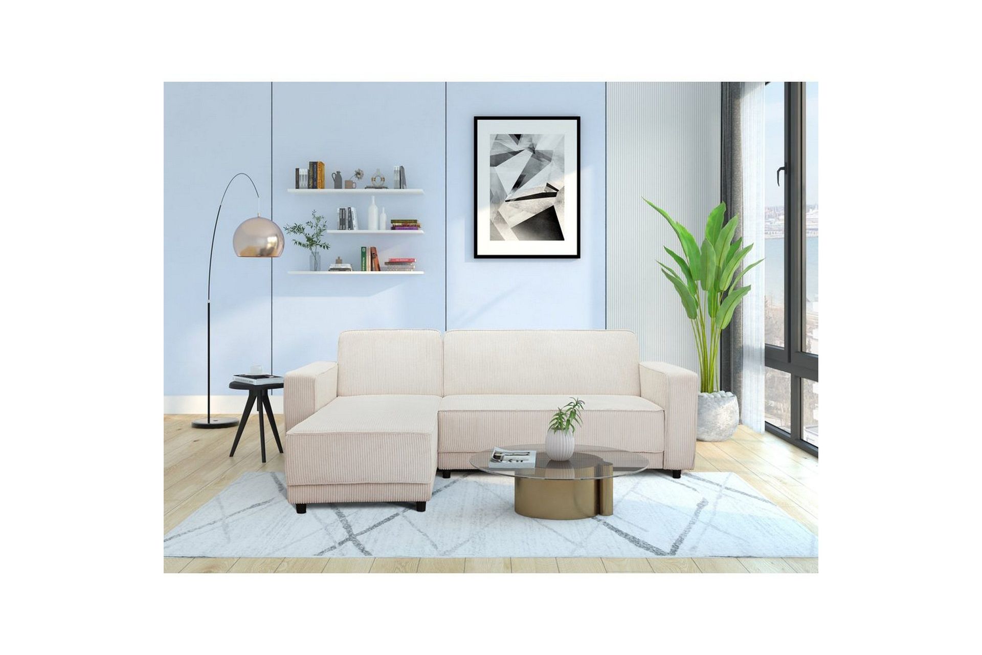 Bäddsoffa Allie Kräm, Cordoroy, 82x229x154 cm - Kräm, Cordoroy, 82x229x154 cm