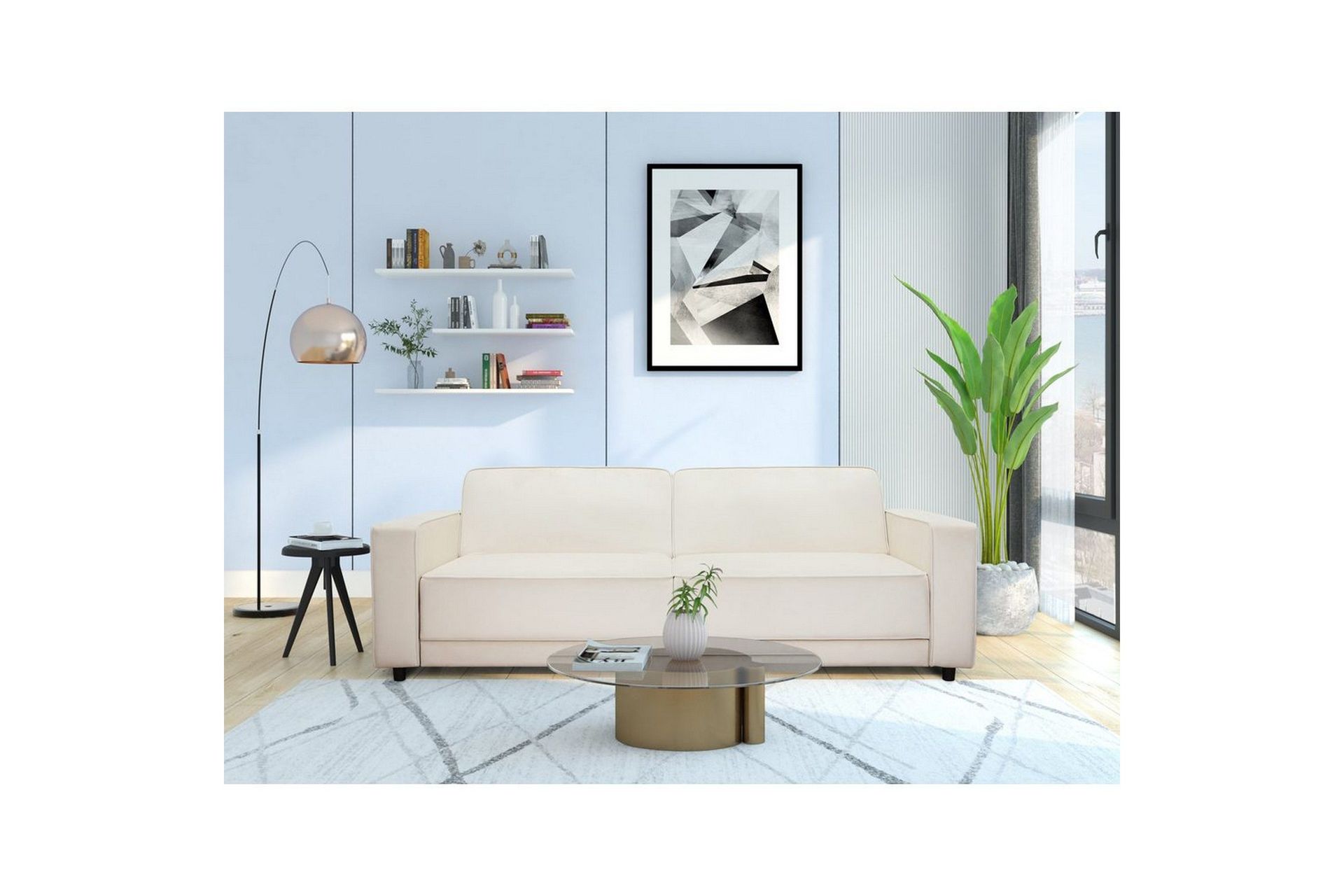 B&auml;ddsoffa Allie Kr&auml;m, Sammet, 81x225x91 cm - Kr&auml;m, Sammet, 81x225x91 cm