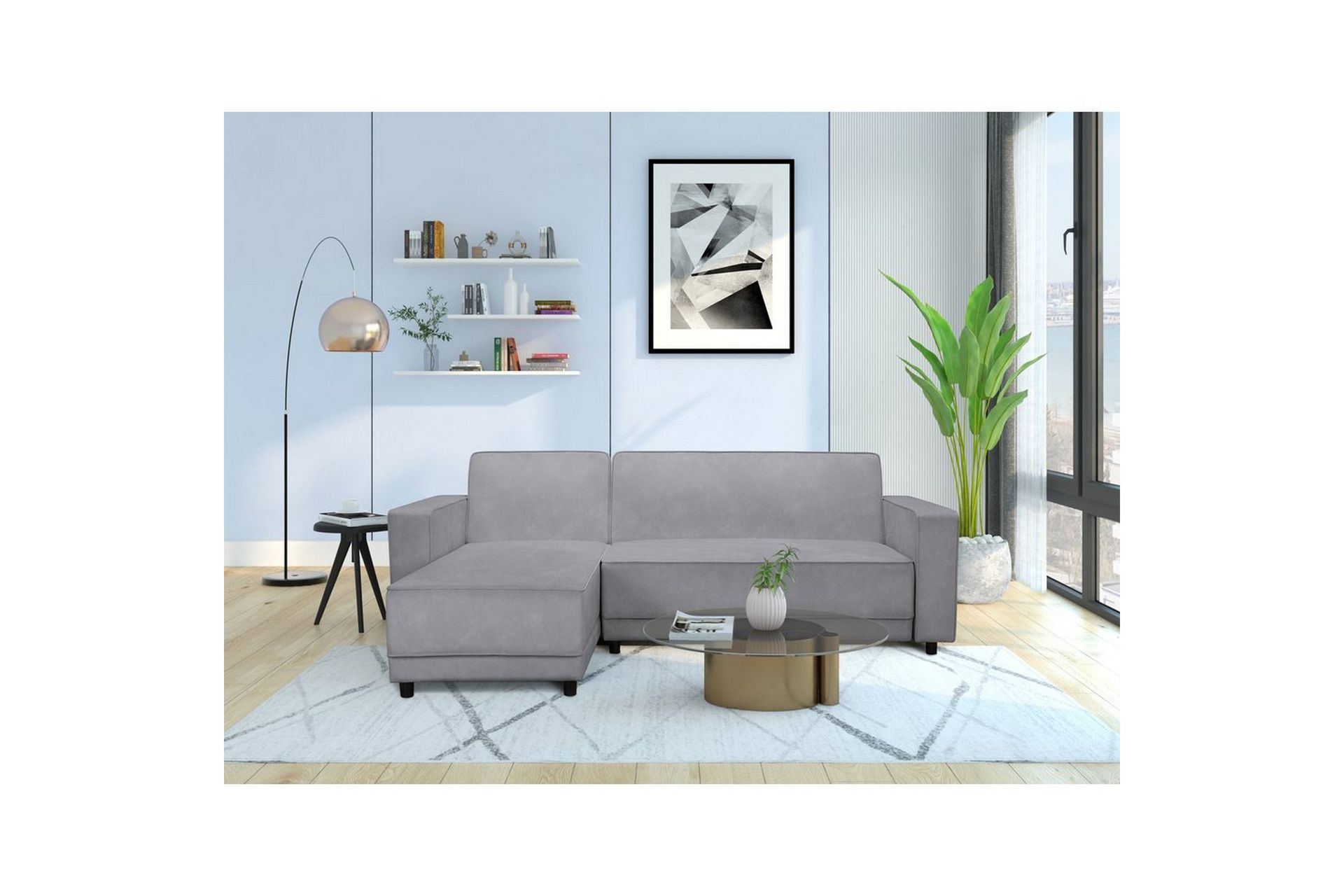 B&auml;ddsoffa Allie Ljusgr&aring;, Sammet, 82x229x154 cm - Ljusgr&aring;, Sammet, 82x229x154 cm