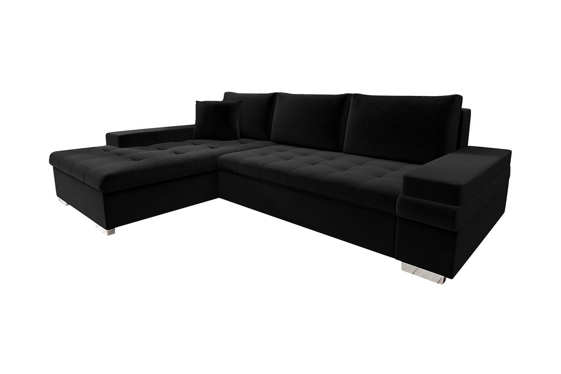 3-sits V&auml;nster L-formad B&auml;ddsoffa med Divan och F&ouml;rvaring i Tyg - Svart