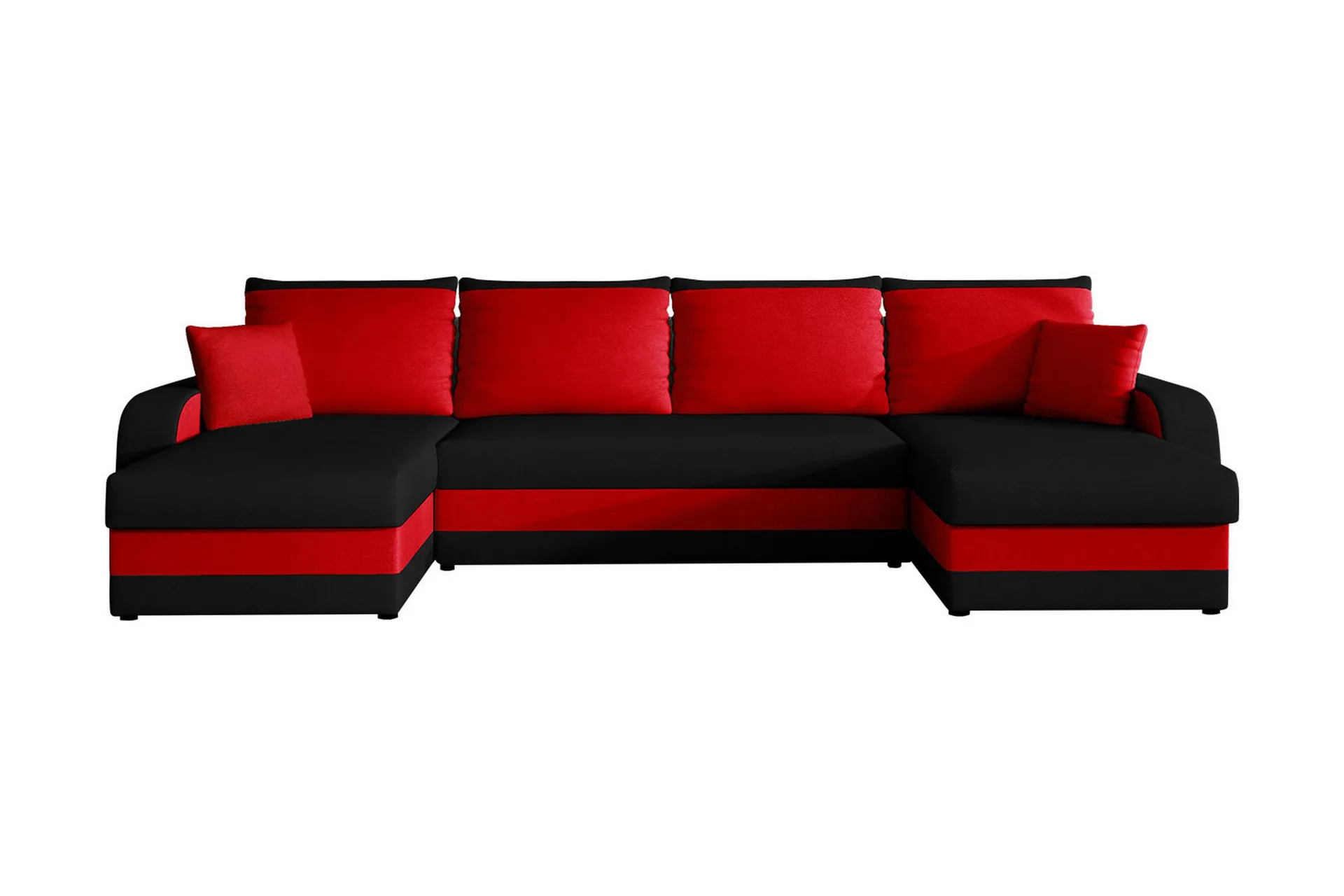 4-sits bäddsoffa med dubbeldivan nyarp med förvaring - svart/röd