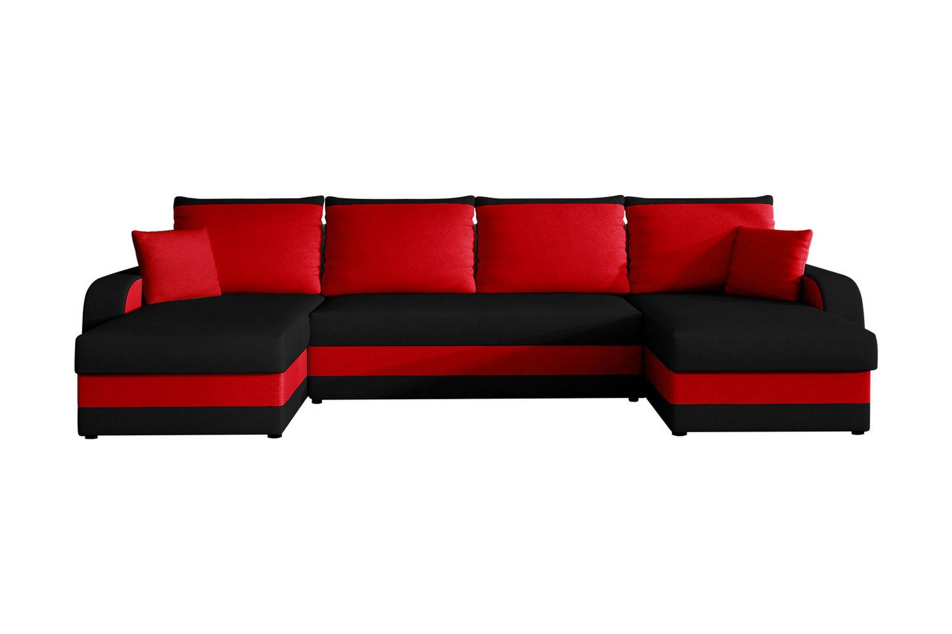 alvared 4-sits bäddsoffa med dubbeldivan med förvaring - svart/röd