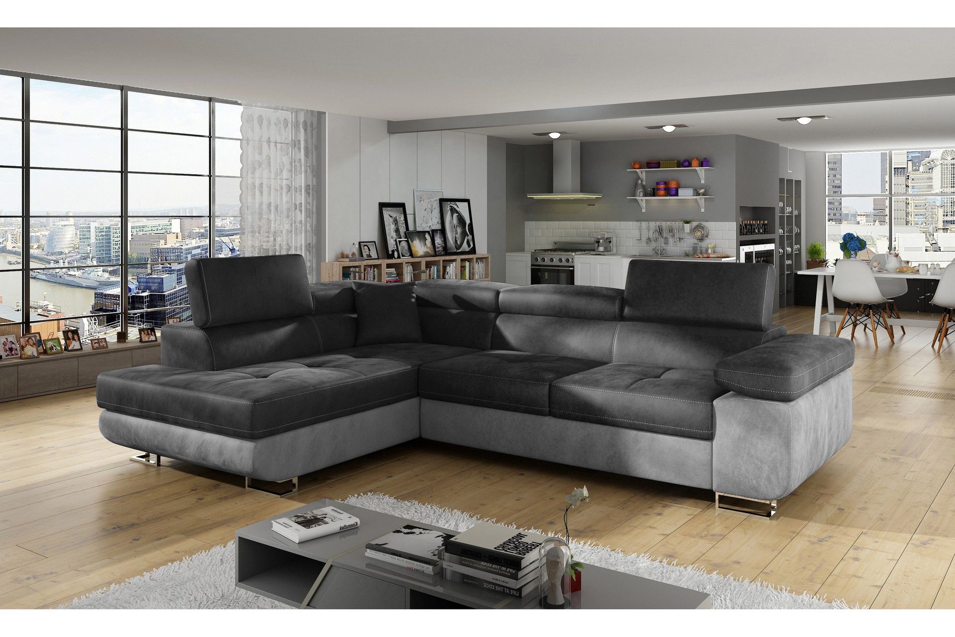 bobis bäddsoffa med schäslong vänster - grå