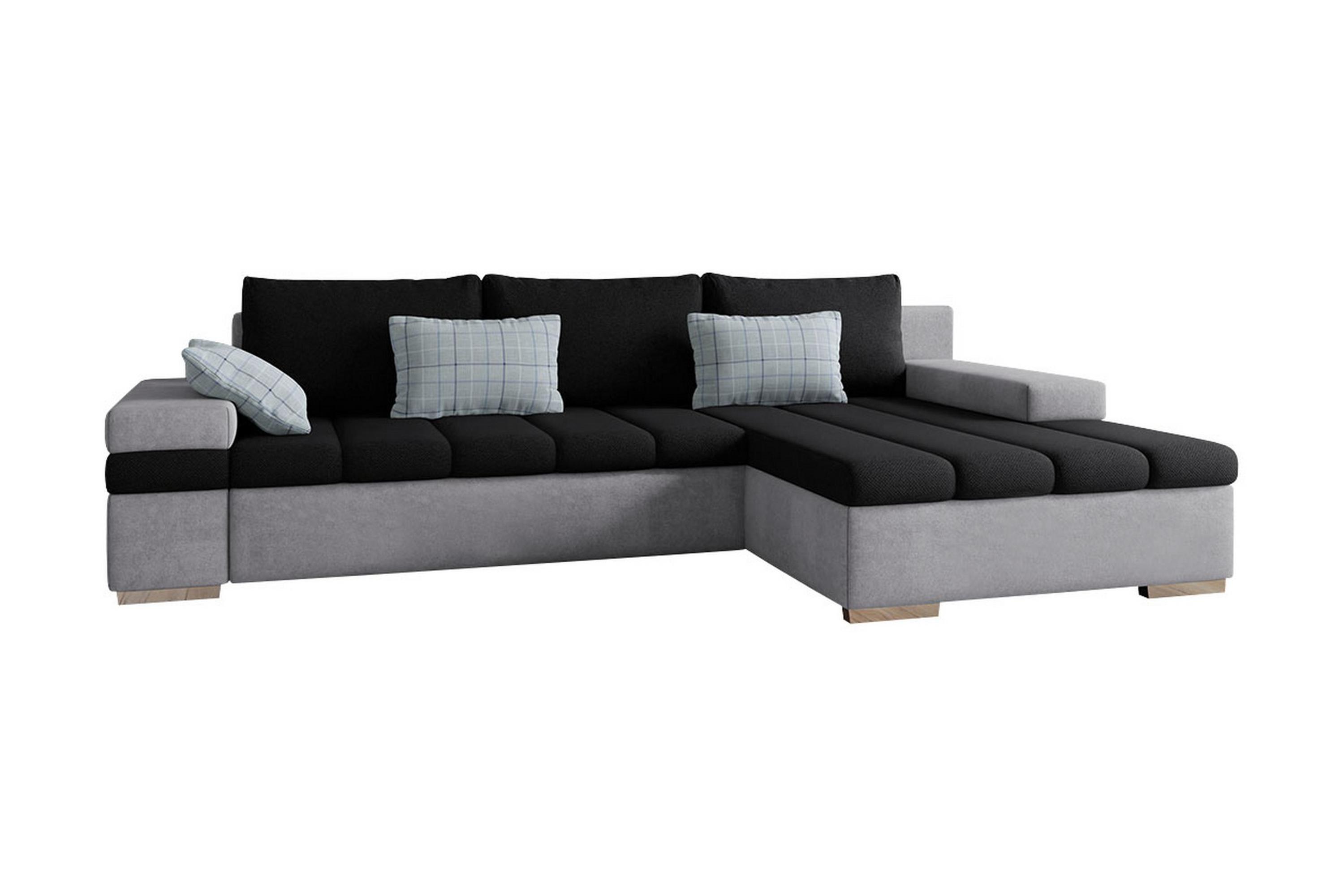 Bäddsoffa m-Divan Consuelo 3-sits L-formad Svart/Grå