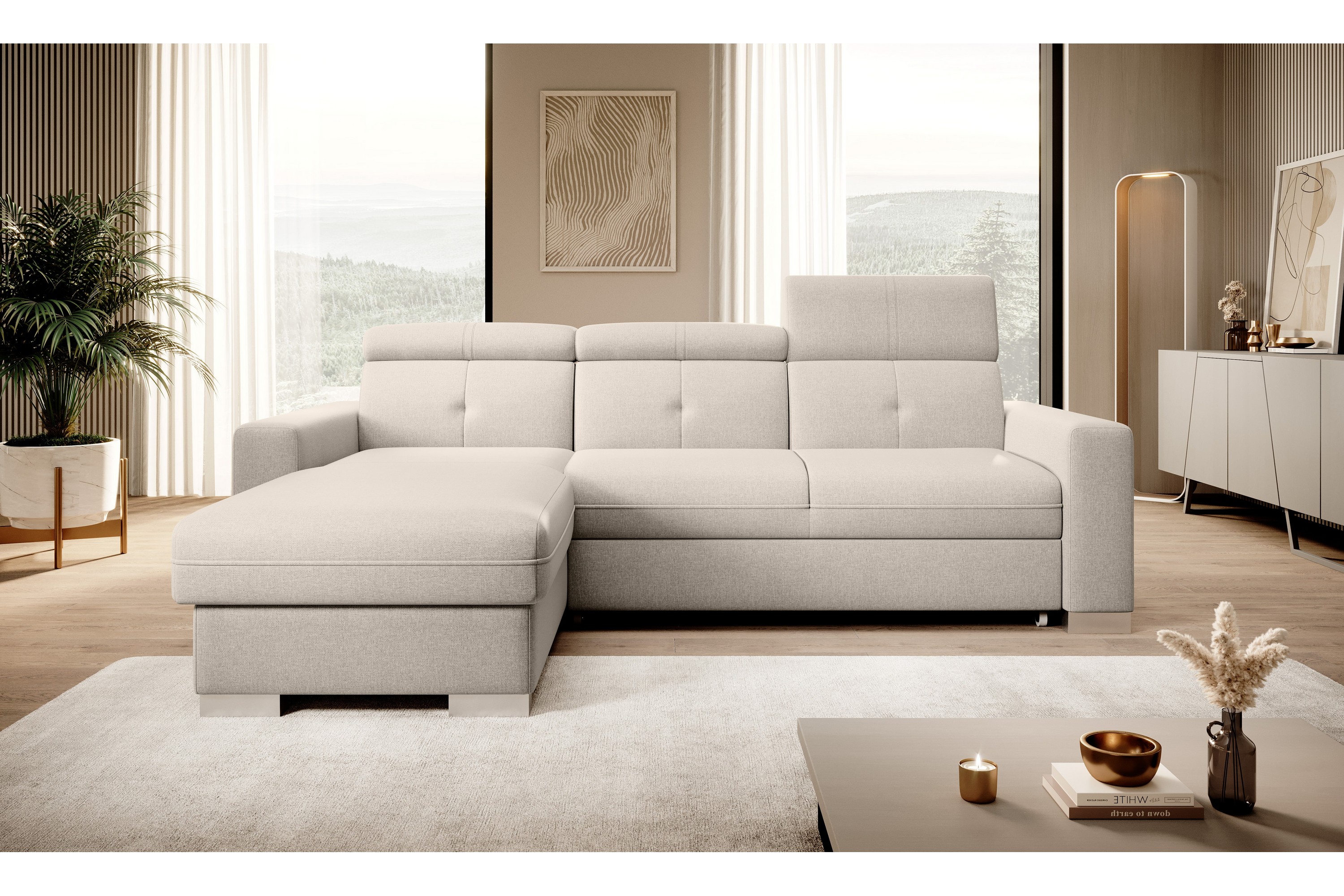 Bäddsoffa m-Divan Hazara med Förvaring 3-sits Beige