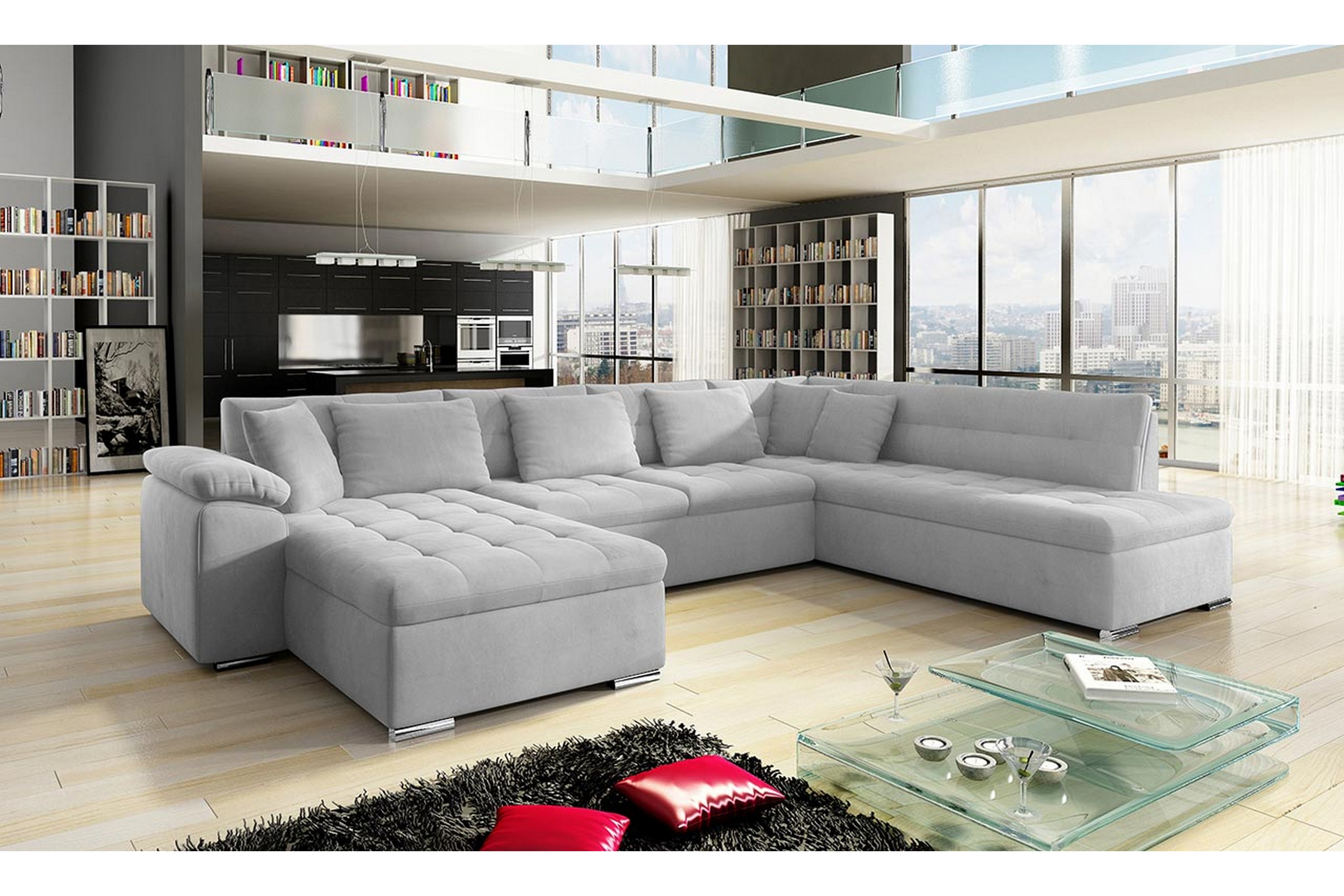 bäddsoffa m. divan och schäslong sororia 4-sits - vit