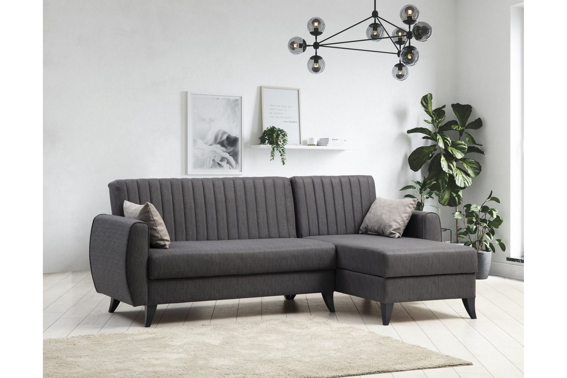 Dalima B&auml;ddsoffa m. Divan 3-sits - M&ouml;rkgr&aring;