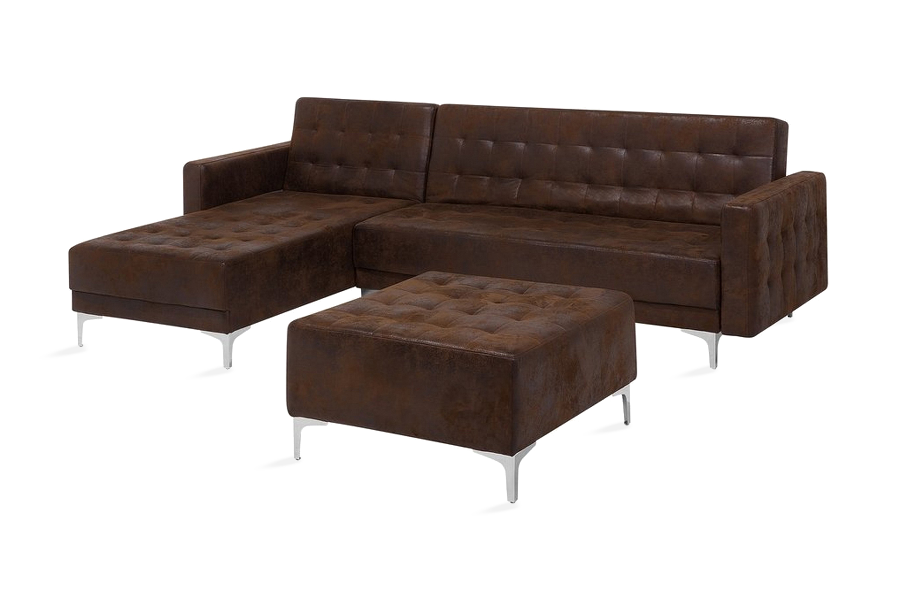 Hörnbäddsoffa Westerleigh Höger med Fotpall Konstläder Brun