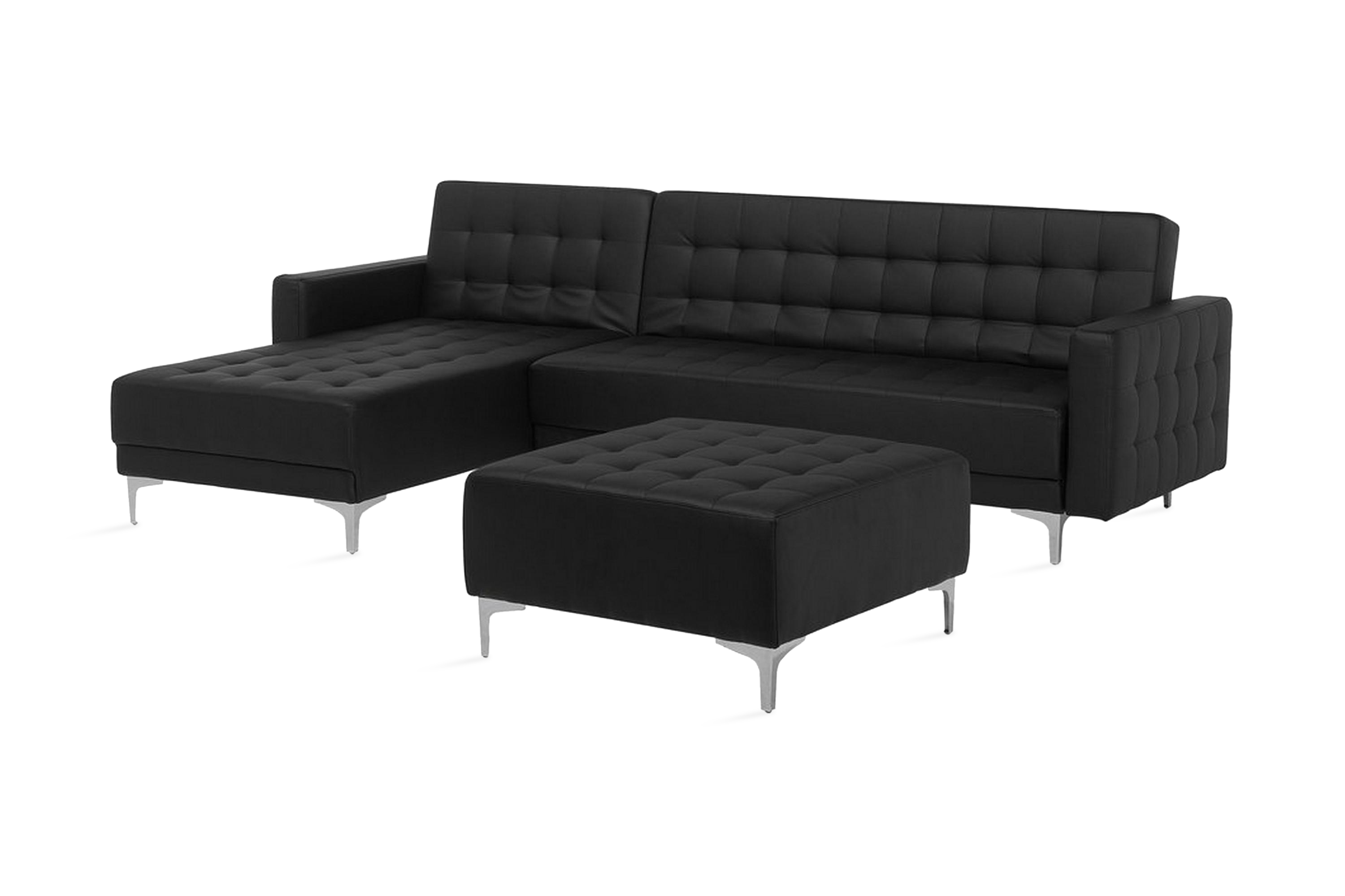 Hörnbäddsoffa Westerleigh Höger med Fotpall Konstläder Svart