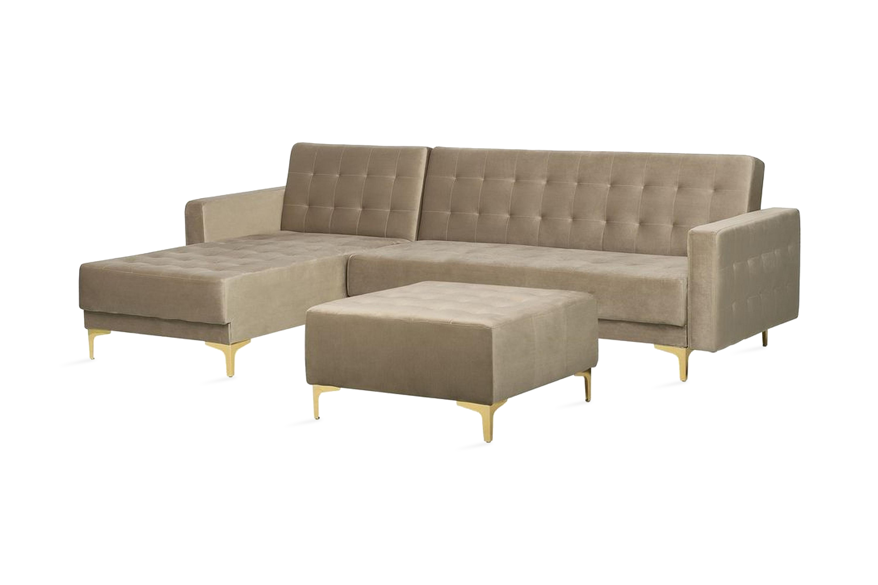 Hörnbäddsoffa Westerleigh Höger med Fotpall Sammet Beige