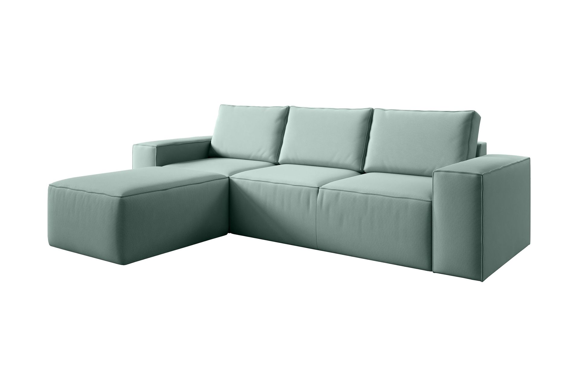Turkos stor bäddsoffa med divan och förvaring
