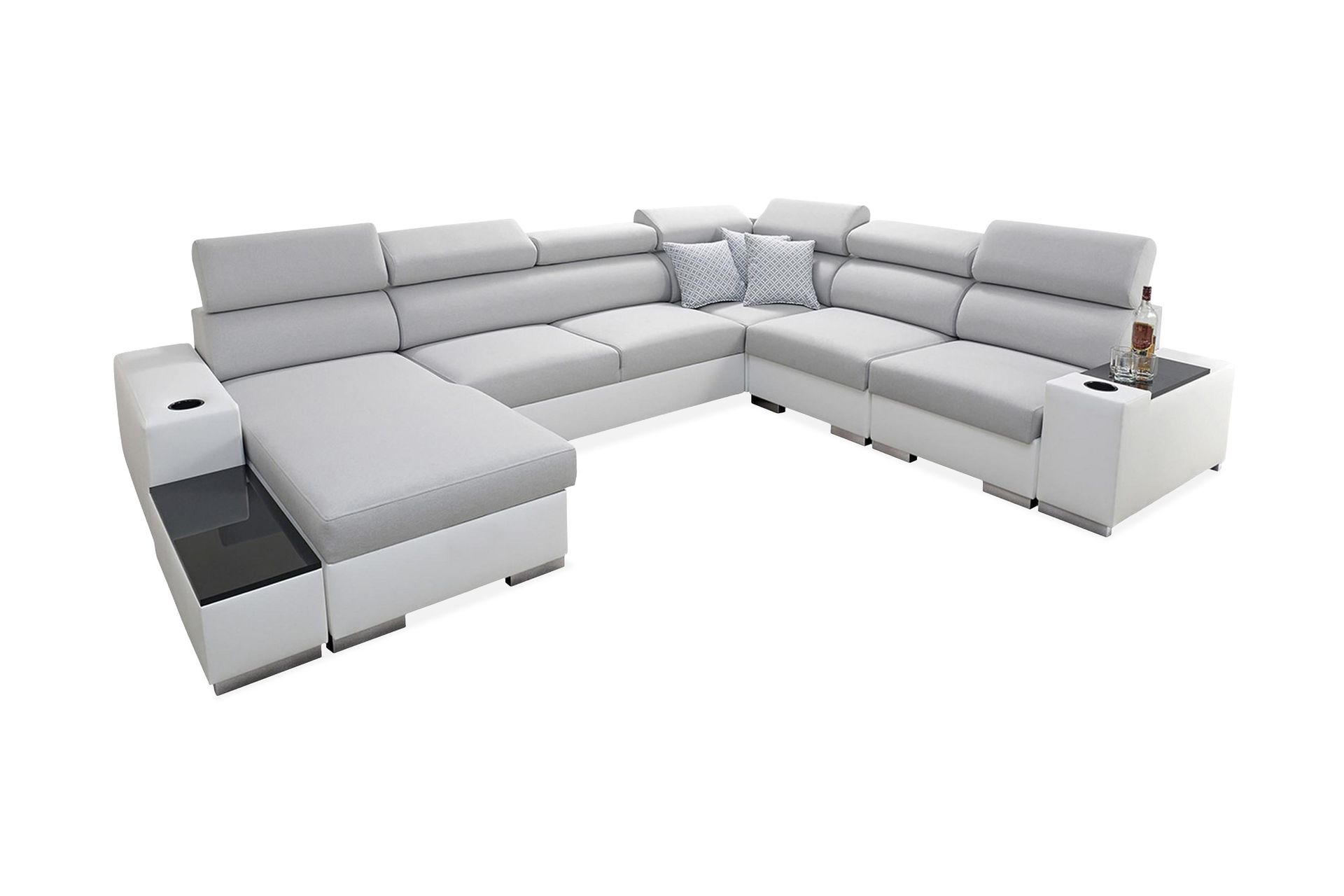 Perseo Divanb&auml;ddsoffa 358x282x95 cm LED-belysning - Gr&aring;/Vit