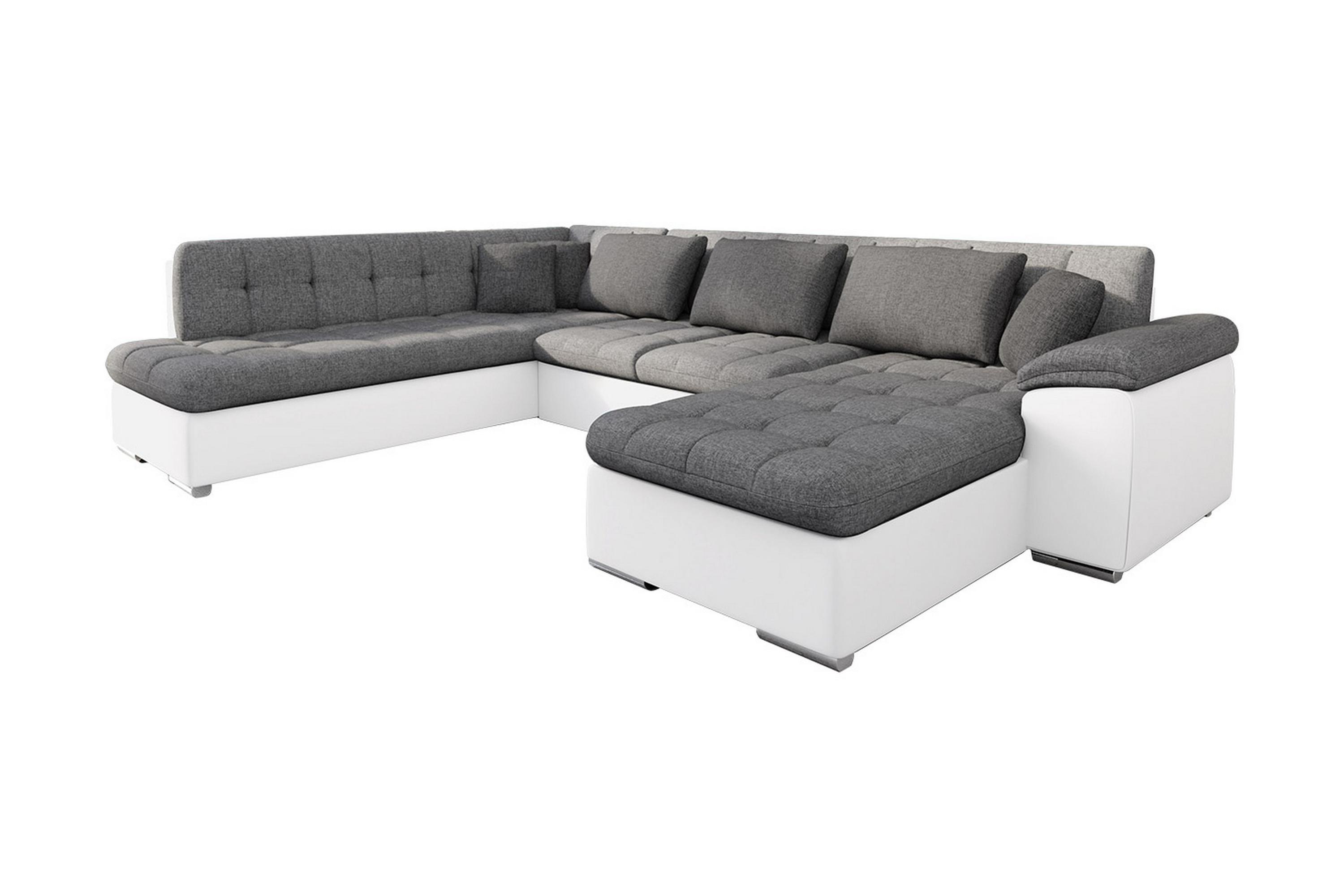 u-bäddsoffa sororia 350x205x76 cm divan höger - grå/vit