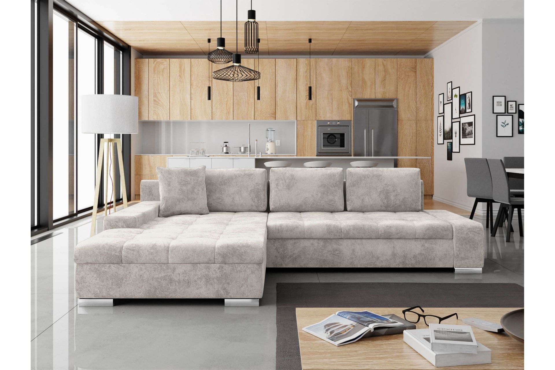 Cerys Bäddsoffa m. Divan 3-sits - Grå