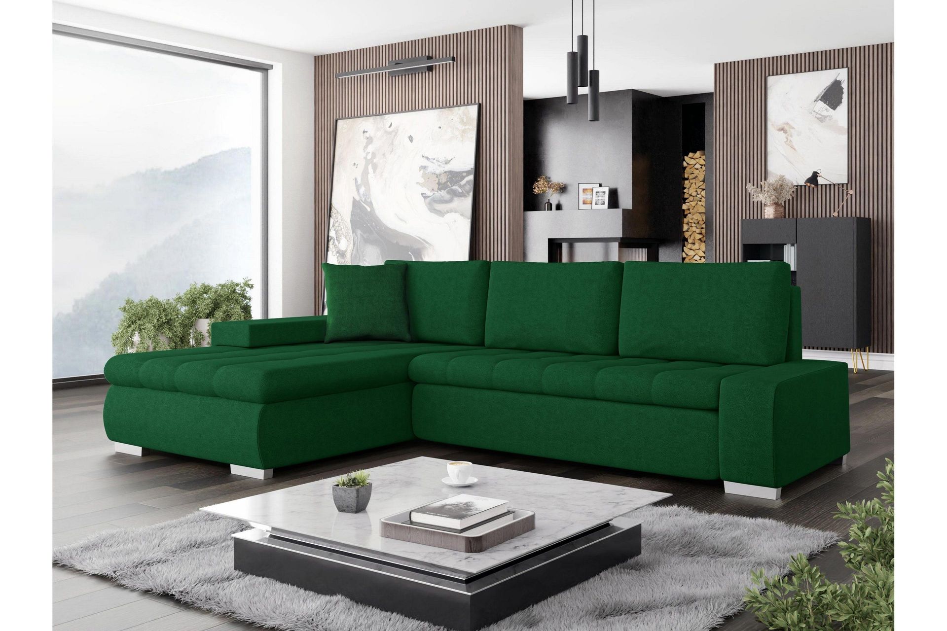 Cerys B&auml;ddsoffa m. Divan 3-sits - Gr&ouml;n