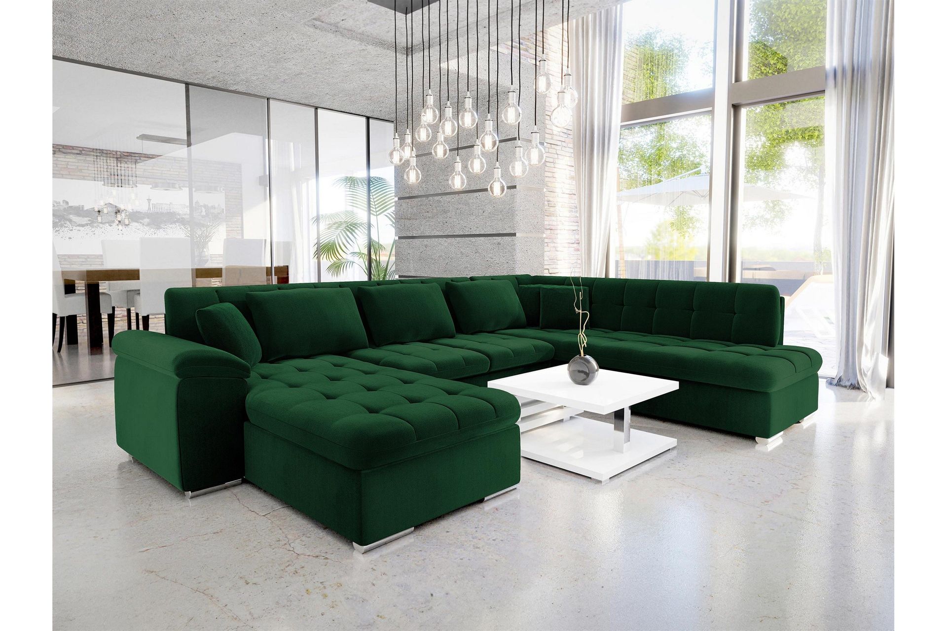 Dynir Bäddsoffa m. Divan och Schäslong 4-sits - Grön