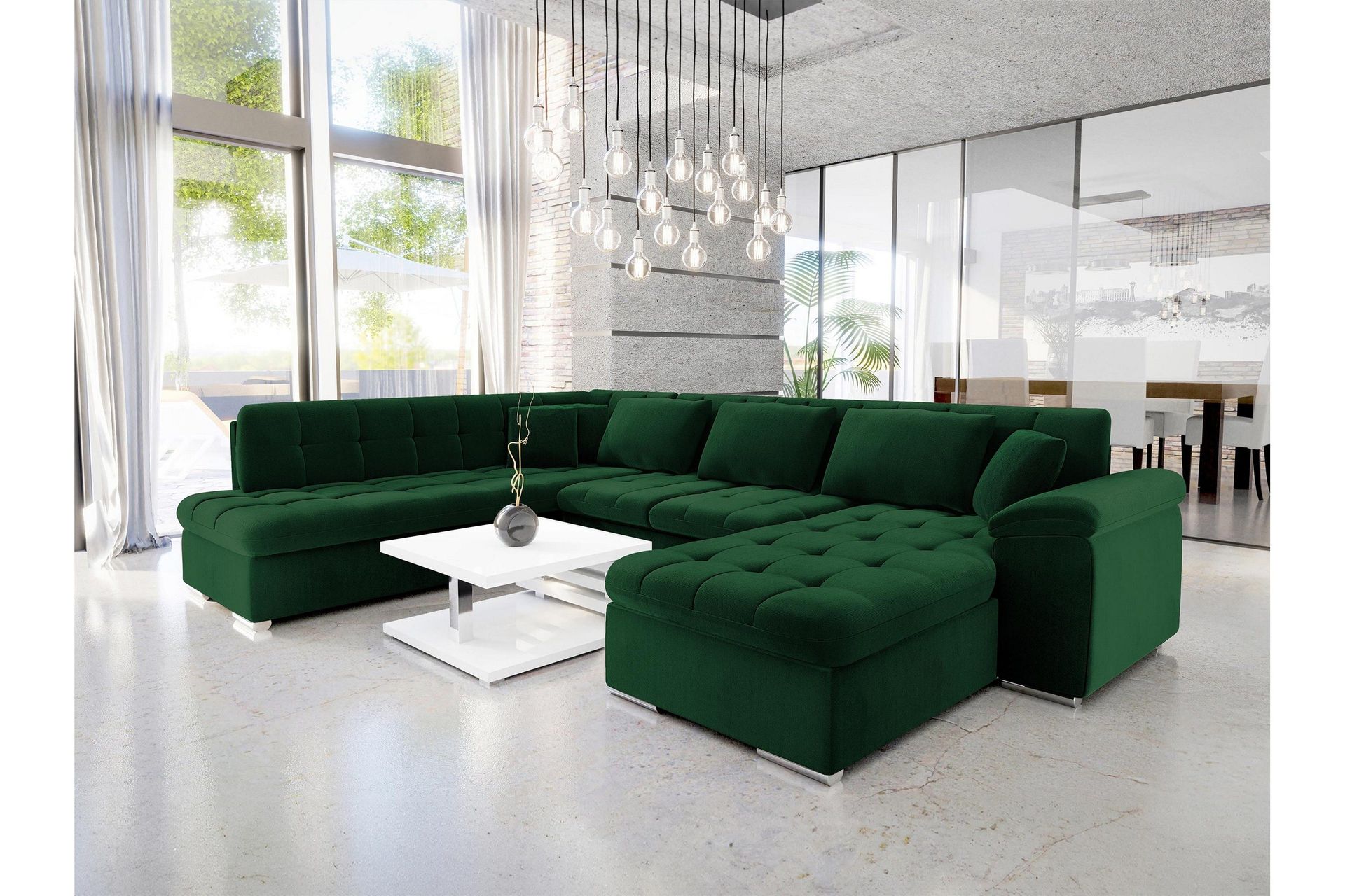 Dynir B&auml;ddsoffa m. Divan och Sch&auml;slong 5-sits - Gr&ouml;n