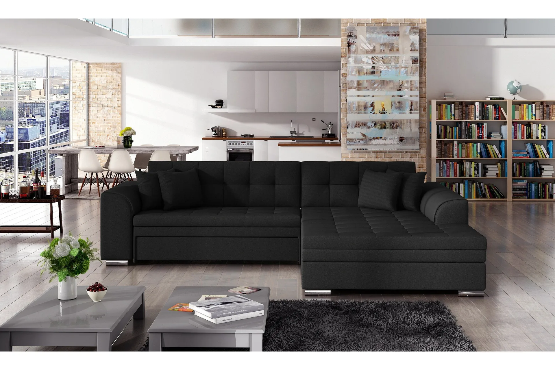 Falseti B&auml;ddsoffa med Divan - Svart