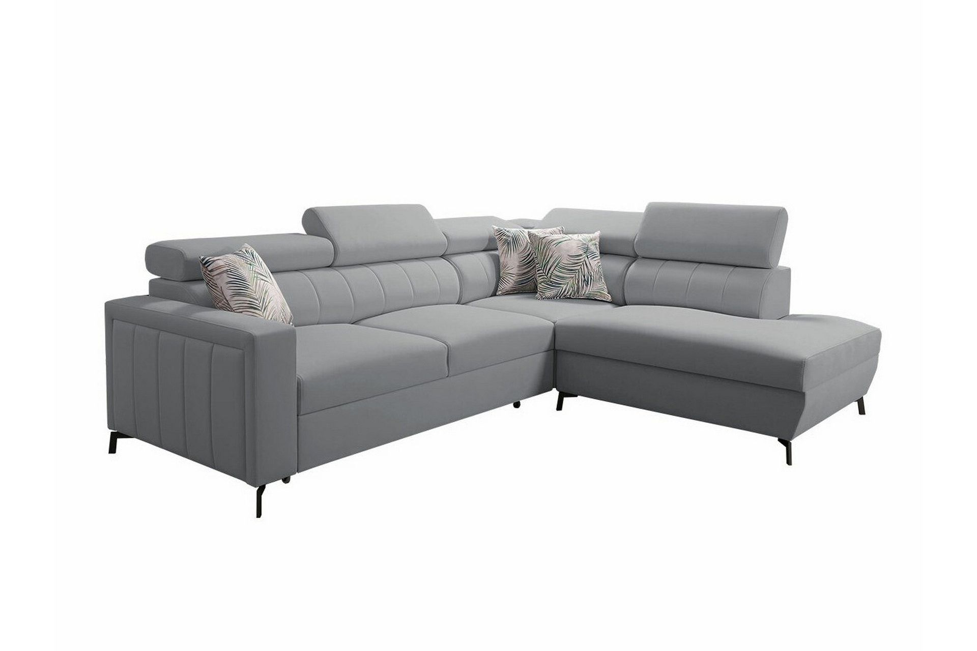 Galbally 3-sits Hörnbäddsoffa Höger 275x224 cm med Förvaring i Sammet - Ljusgrå