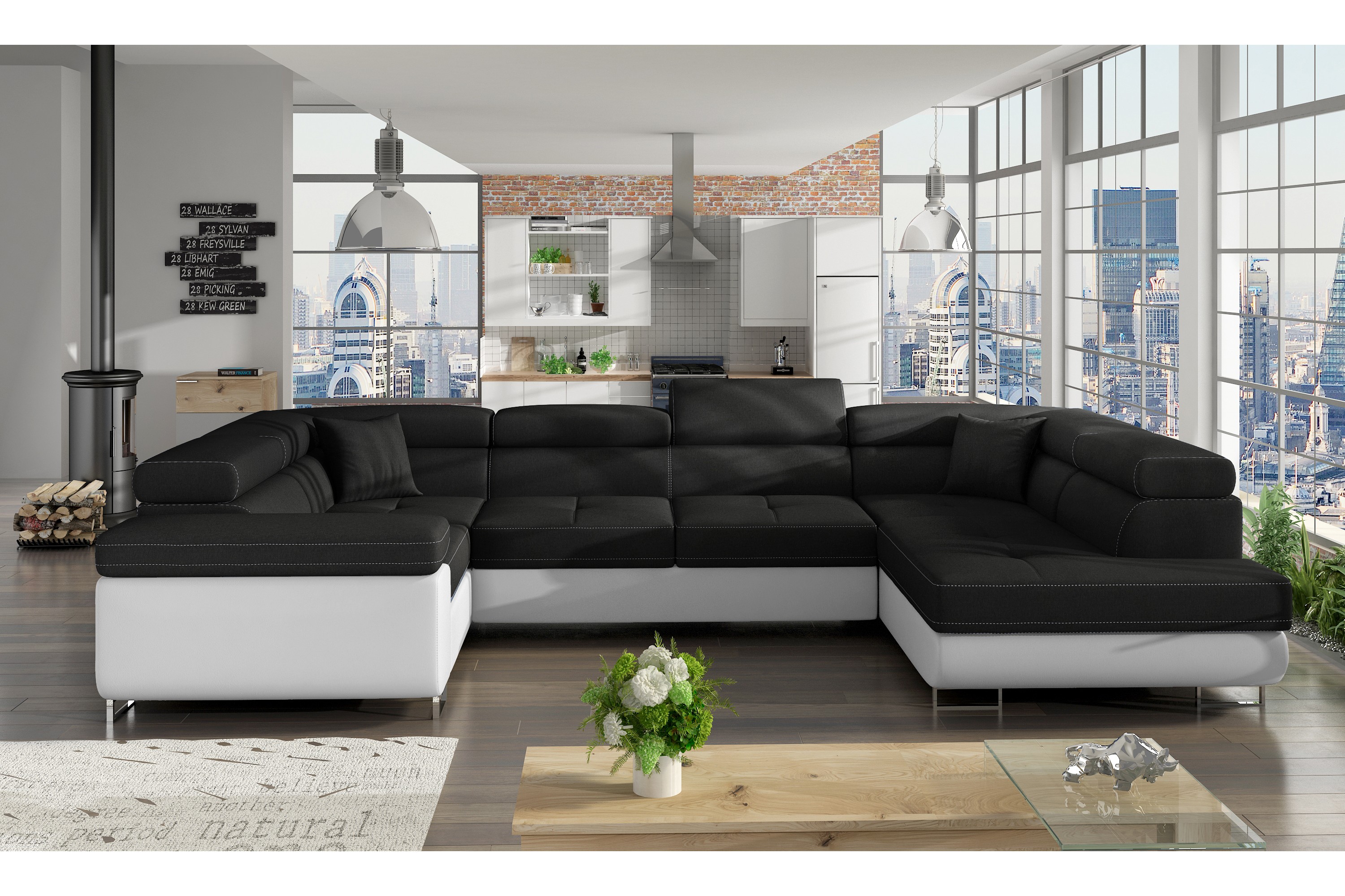 Hörnbäddsoffa Villatuerta SvartVit