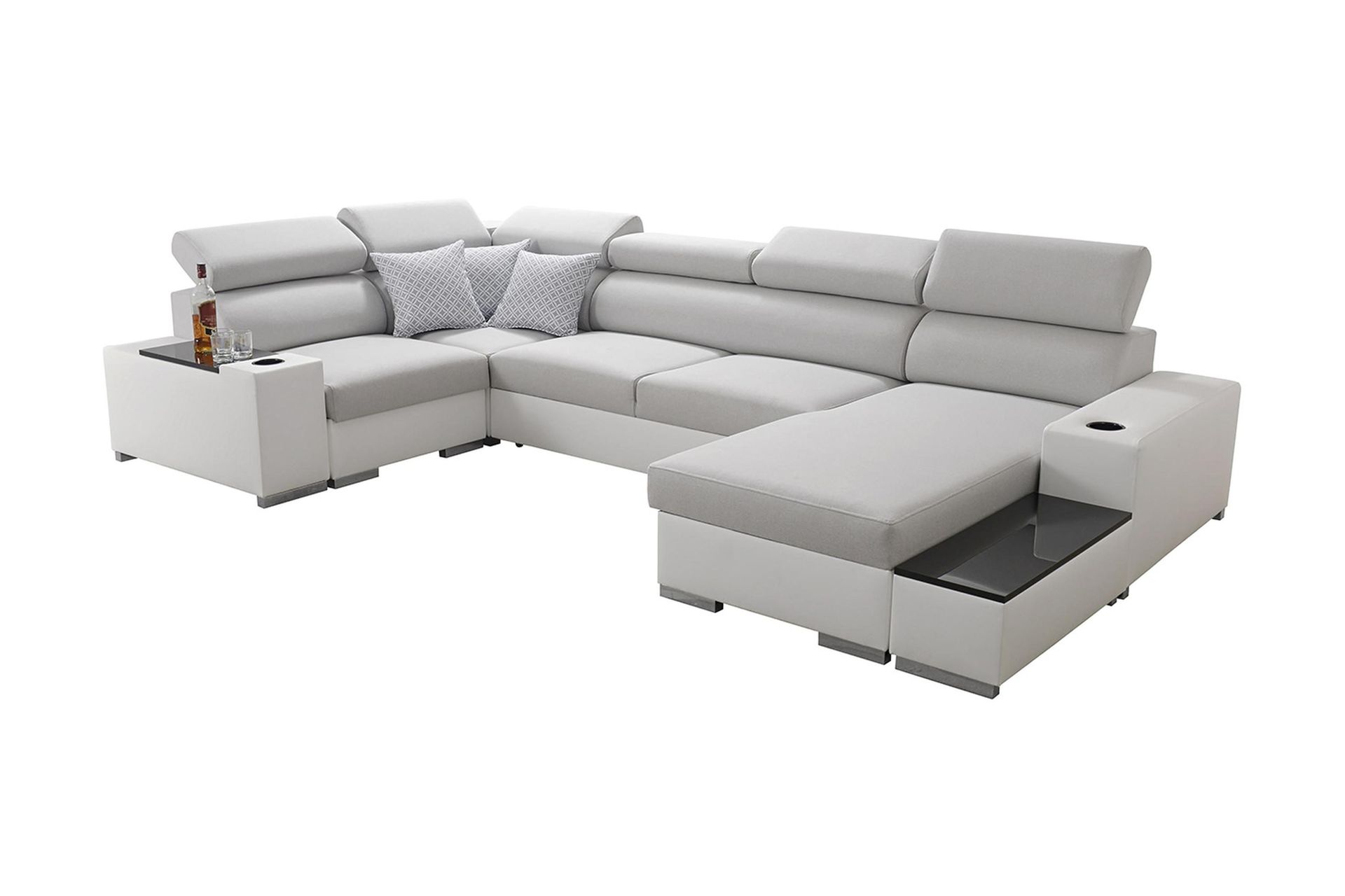 Mumtaz U-B&auml;ddsoffa Divan H&ouml;ger - Vit/Ljusgr&aring;