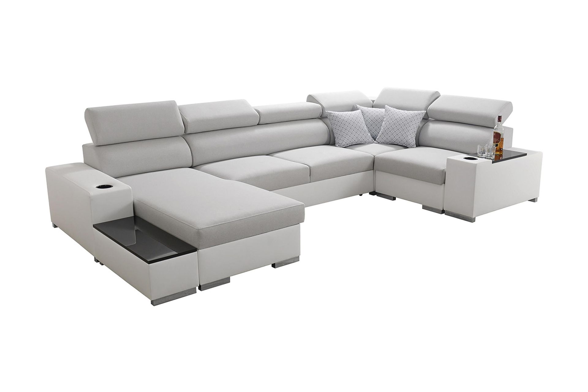 Mumtaz U-B&auml;ddsoffa Divan V&auml;nster - Ljusgr&aring;/Vit