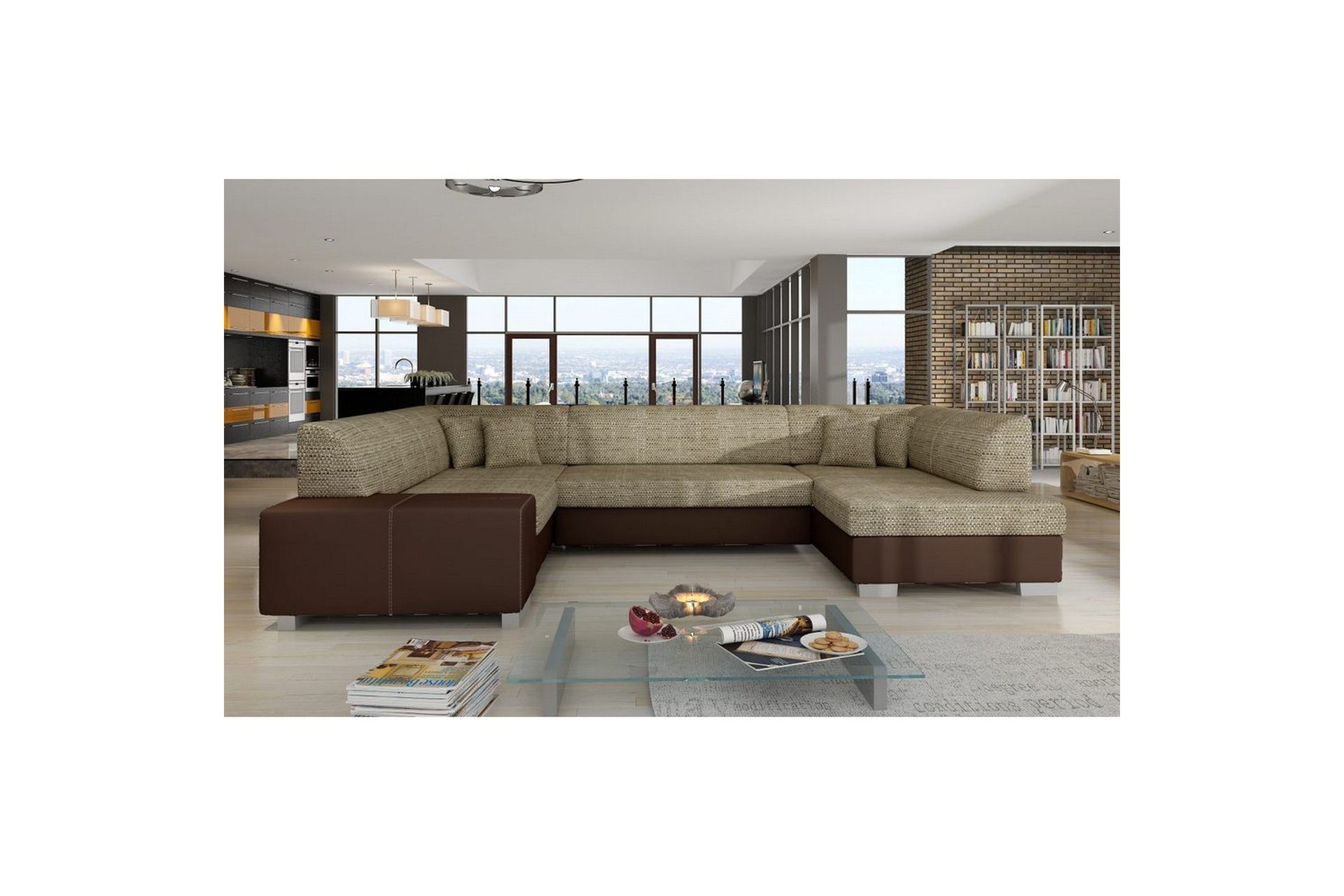 Hörnsoffa Eltap Isloren 322x204x72 cm - Berlin 03, Mjuk 66, Beige, Mörkbrun, Höger