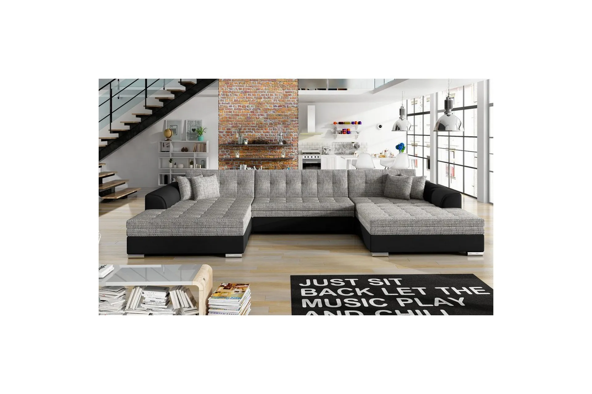 H&ouml;rnsoffa Eltap Vento 359x165x78 cm - Berlin 01, Soft 11, Gr&aring;, Symmetrisk