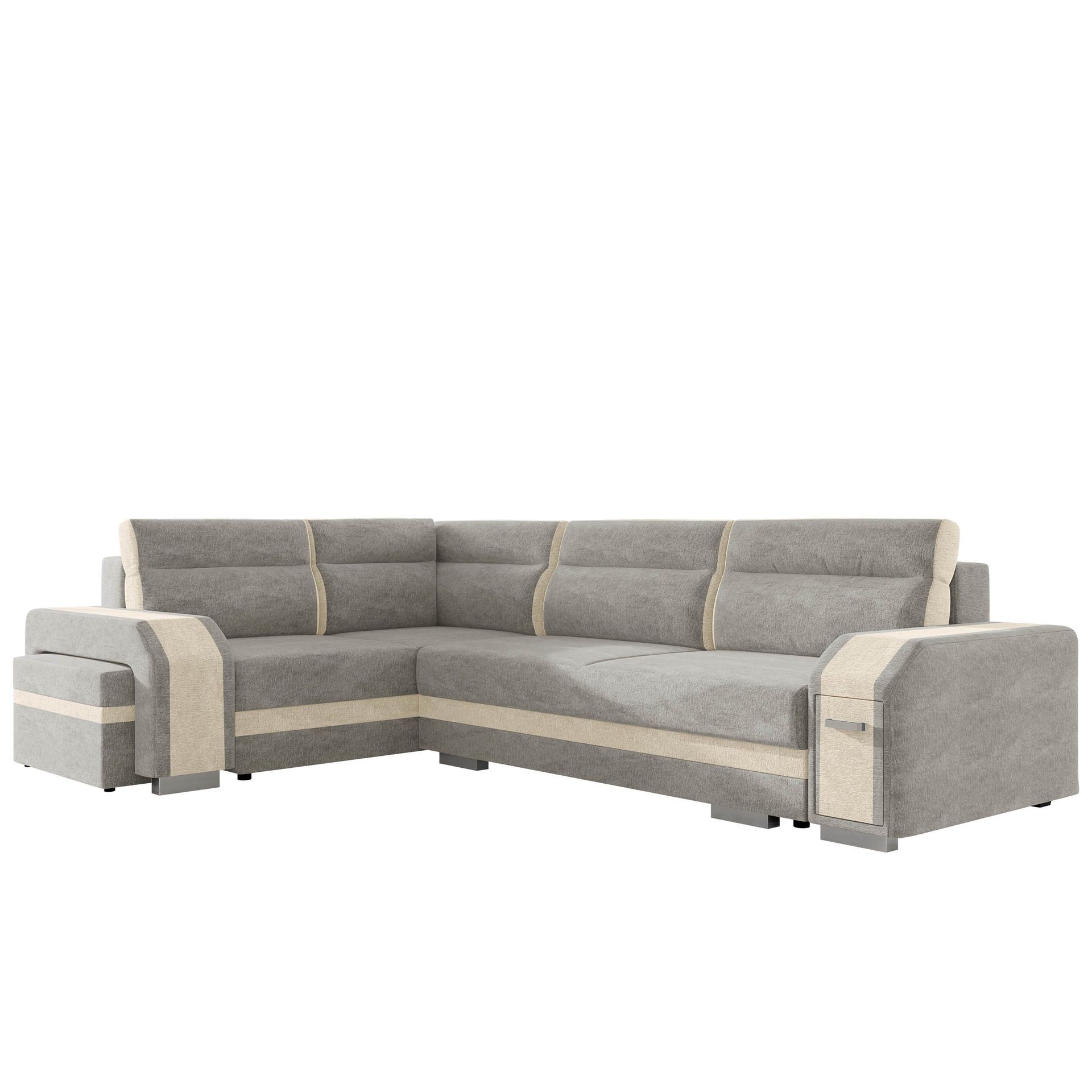 Lesley 4-sits Hörnbäddsoffa med förvaring - grå, beige