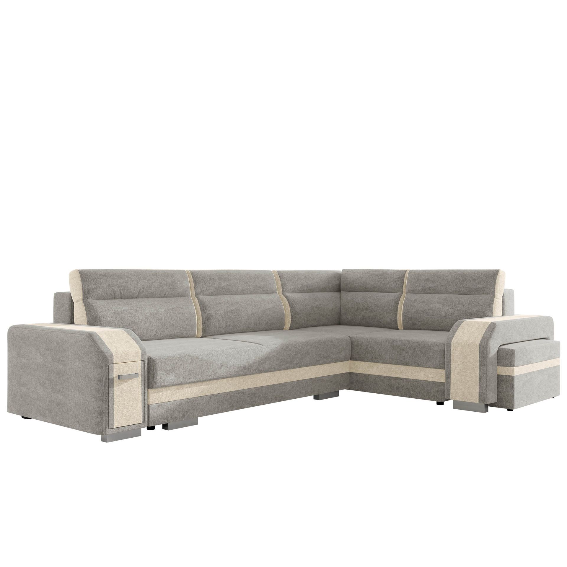 Lesley 4-sits Hörnbäddsoffa med förvaring - grå, beige