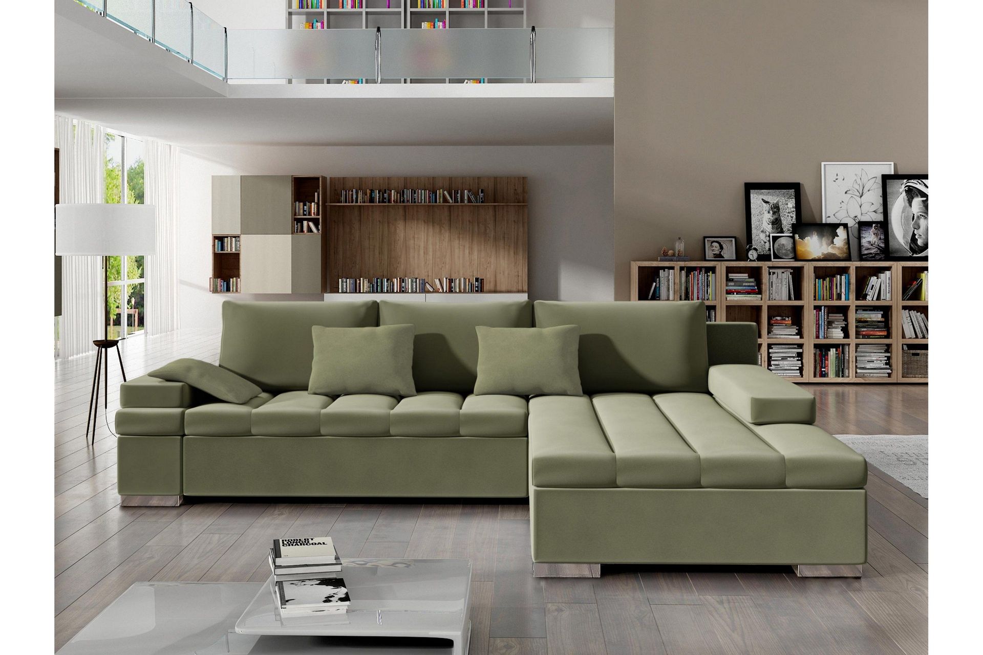 Naoma Bäddsoffa m. Divan 3-sits - Grön