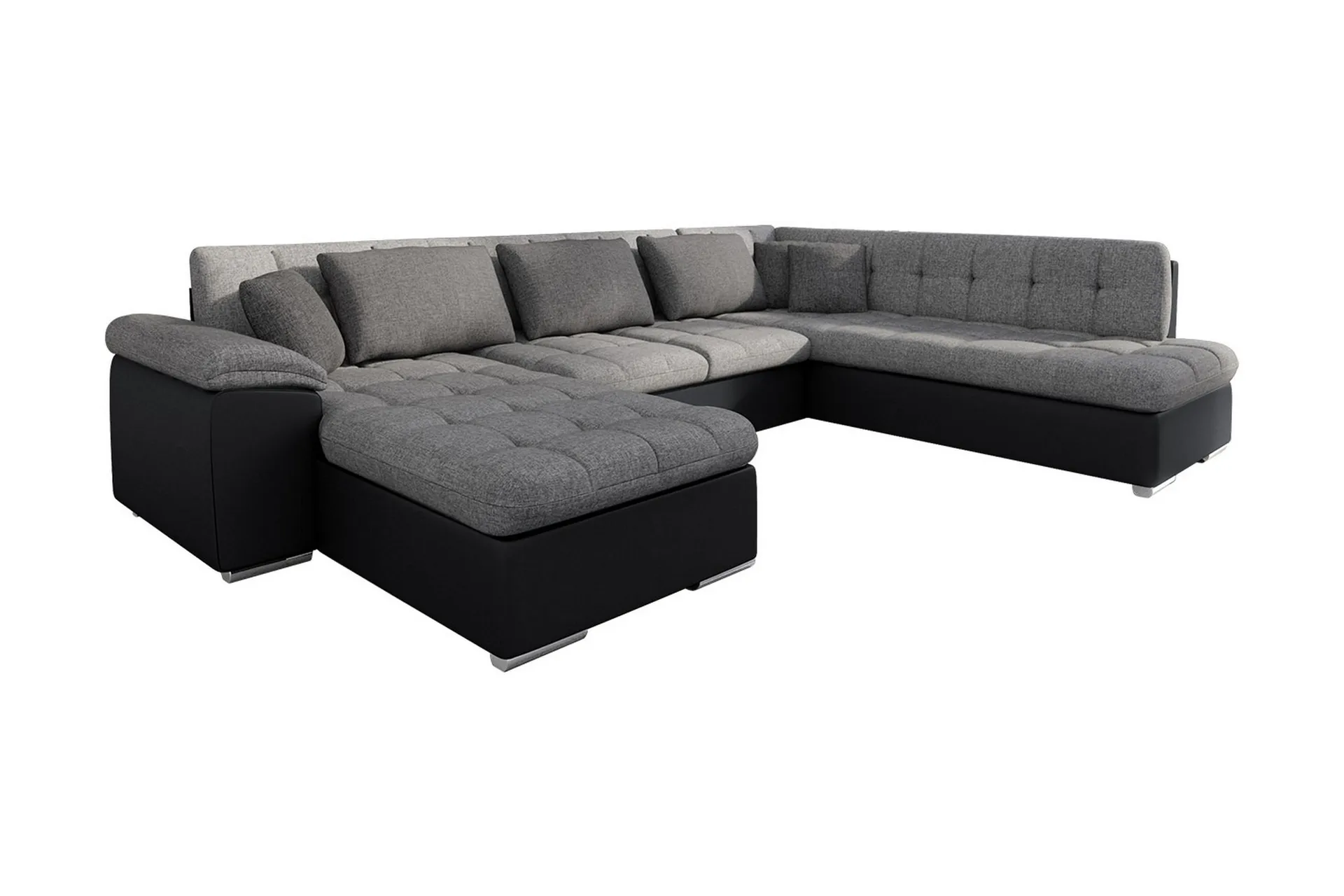 Niko U-B&auml;ddsoffa 350x205x76 cm Divan V&auml;nster - Gr&aring;/Svart