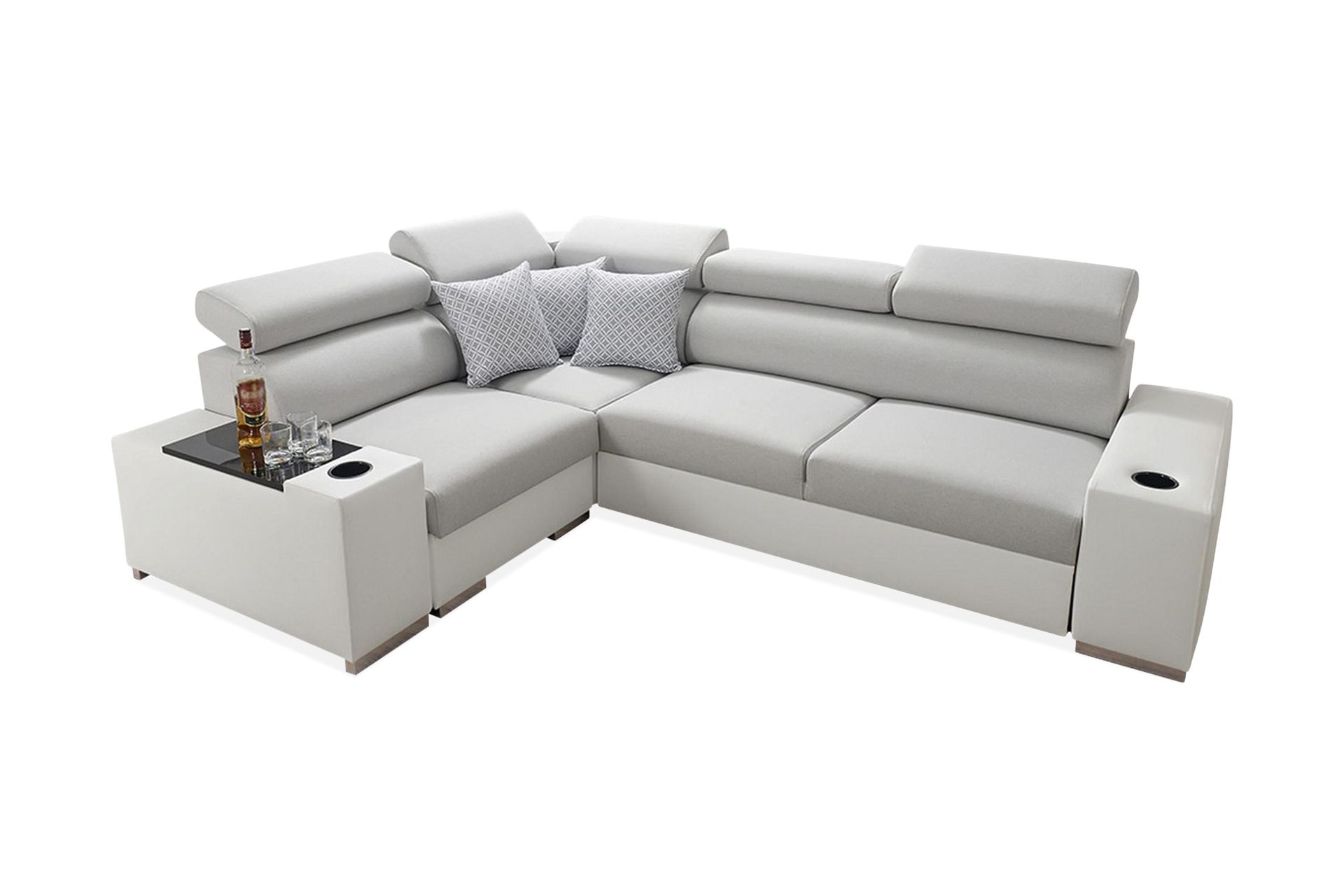 Perseo Divanbäddsoffa 282x205x95 cm LED-belysning - Beige/Grå/Vit
