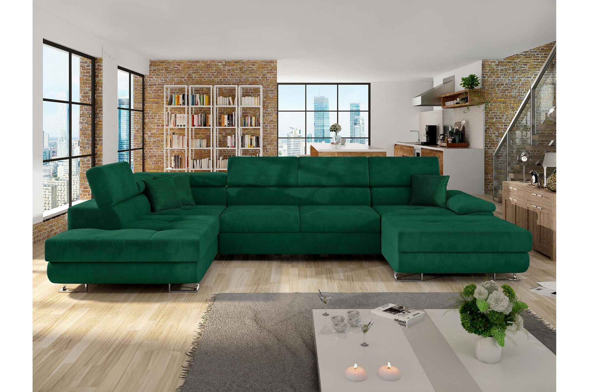 Reginia B&auml;ddsoffa m. Divan och Sch&auml;slong 4-sits - Gr&ouml;n