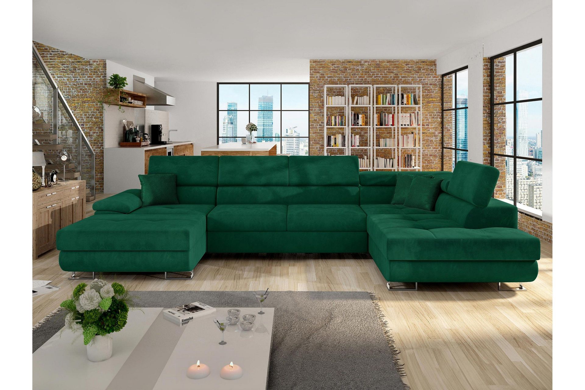 Reginia B&auml;ddsoffa m. Divan och Sch&auml;slong 4-sits - Gr&ouml;n