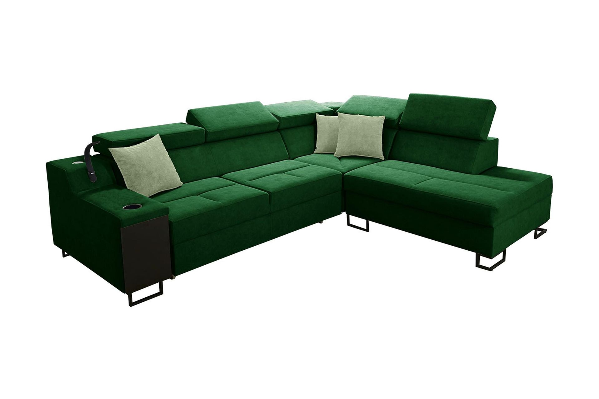 Seginus B&auml;ddsoffa m. Sch&auml;slong 3-sits 210x127 - Gr&ouml;n