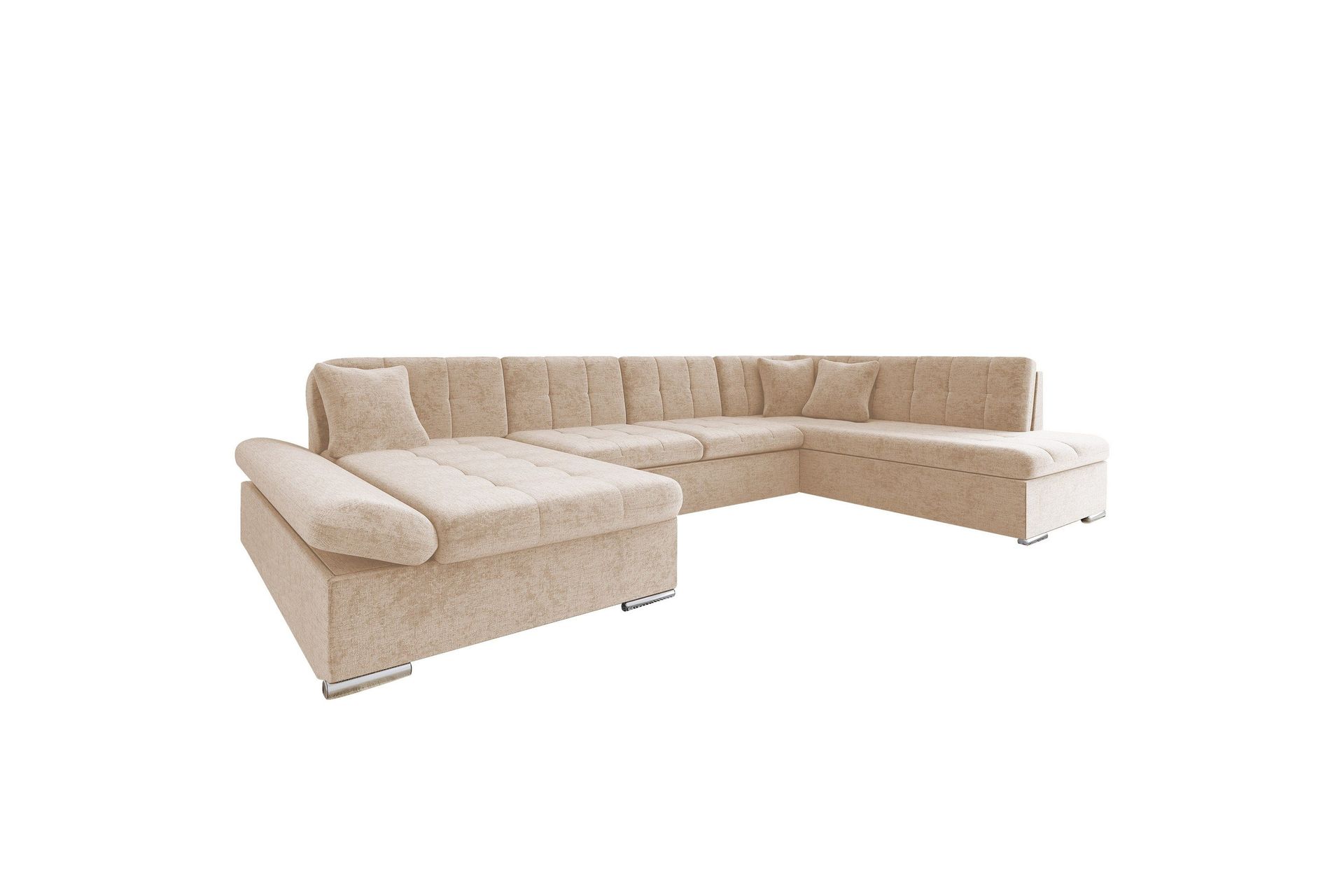 Zumar B&auml;ddsoffa med Divan och Sch&auml;slong 4-sits i Chenille - Beige