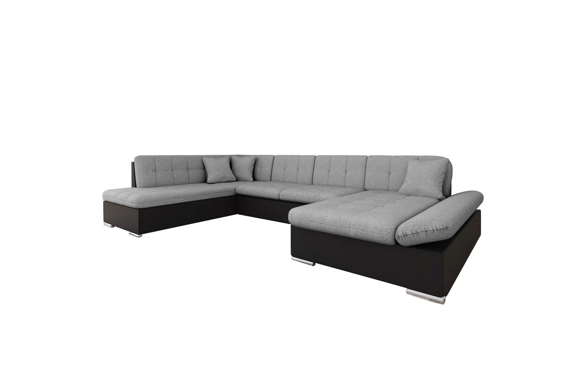 Zumar Bäddsoffa med Divan och Schäslong 4-sits i Konstläder - Svart/Grå