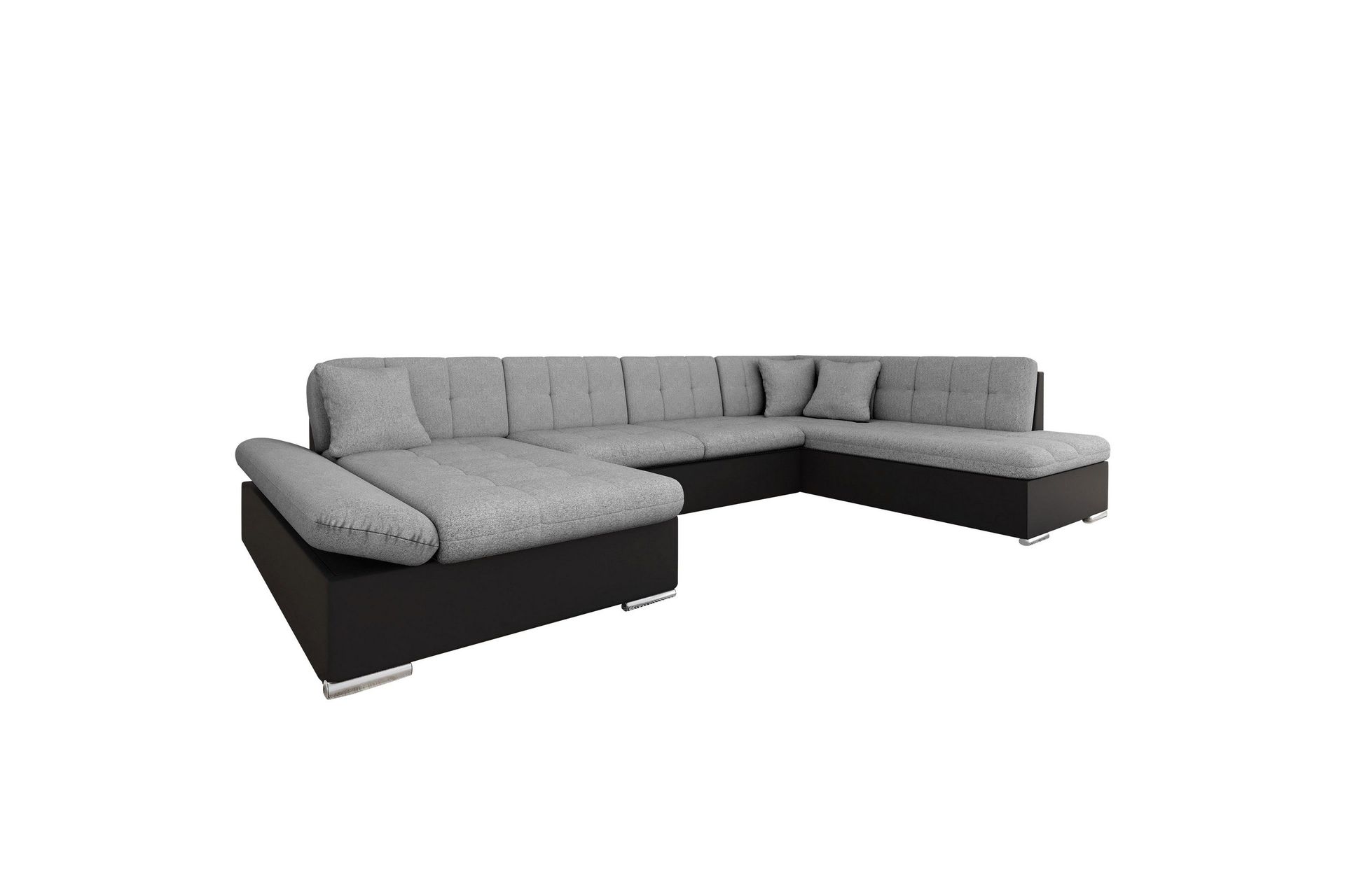 Zumar Bäddsoffa med Divan och Schäslong 4-sits i Konstläder - Svart/Grå