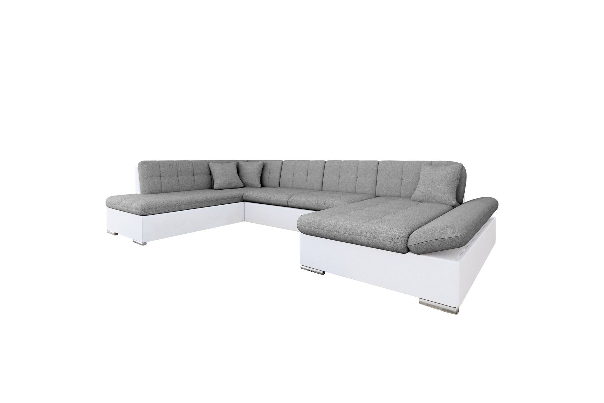 Zumar B&auml;ddsoffa med Divan och Sch&auml;slong 4-sits i Konstl&auml;der - Vit/Gr&aring;