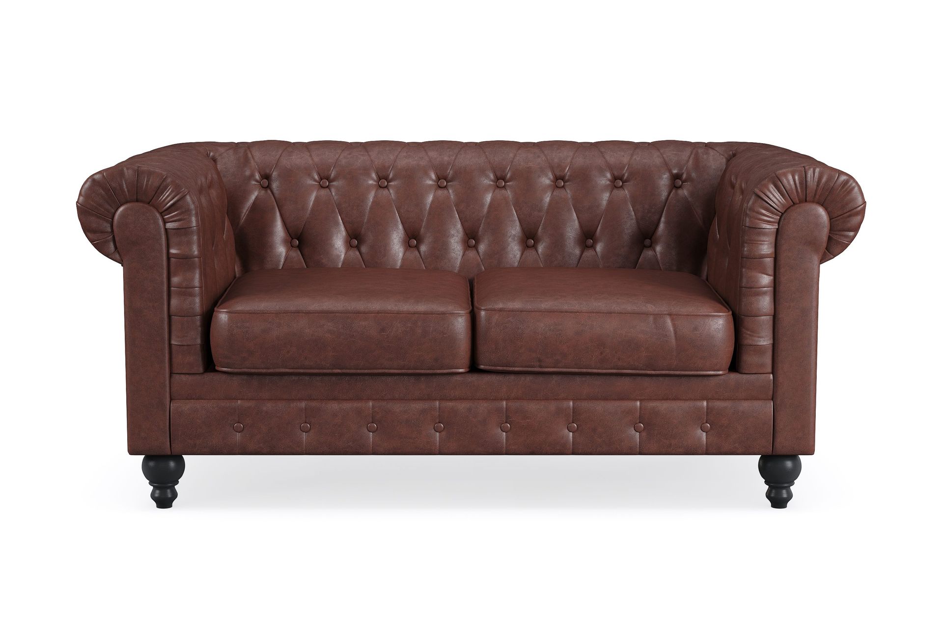 chesterfield lyx 2-sits djup soffa konstläder - mörkbrun pu