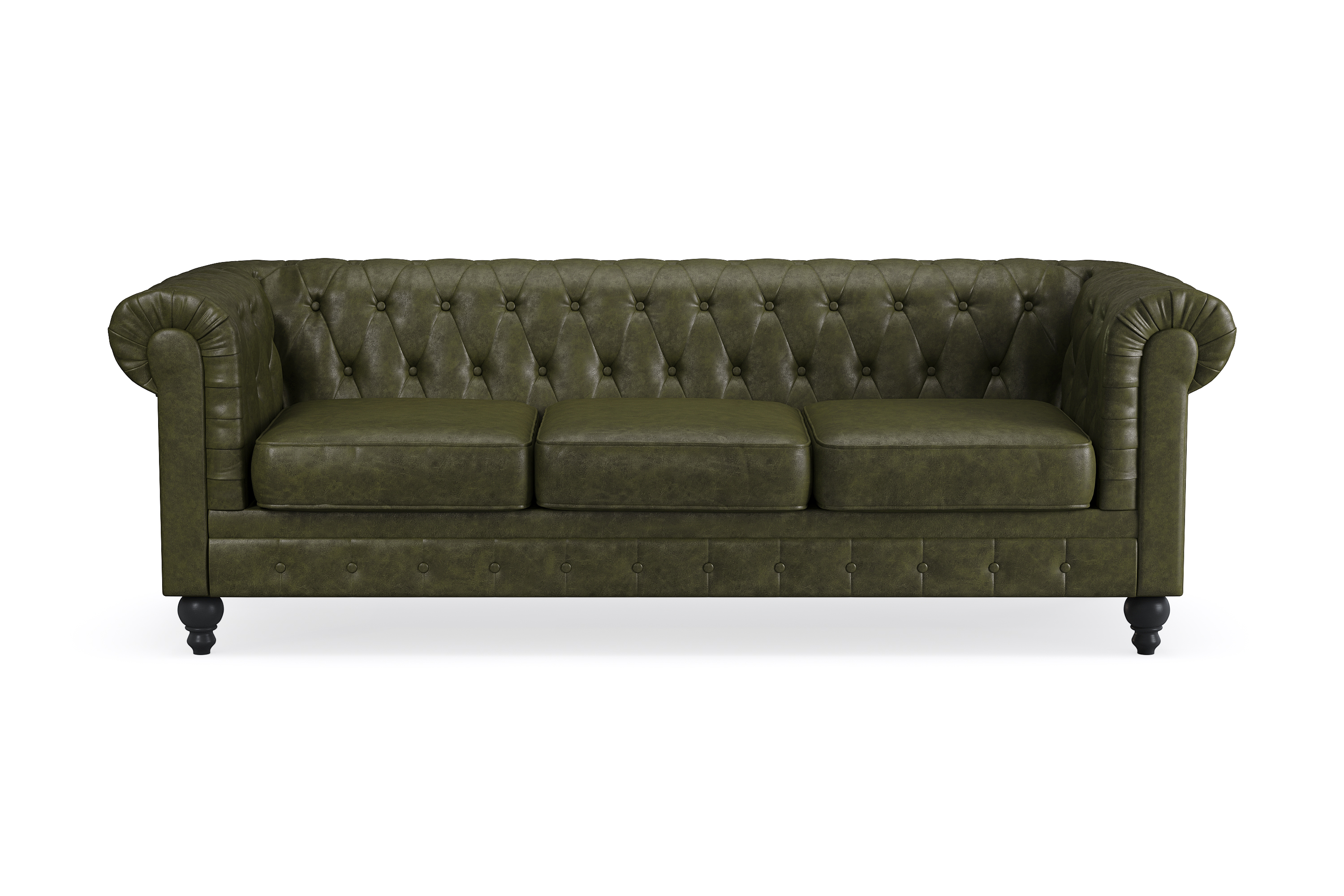 Chesterfield Lyx 3-sits Djup soffa konstläder Mörkgrön PU