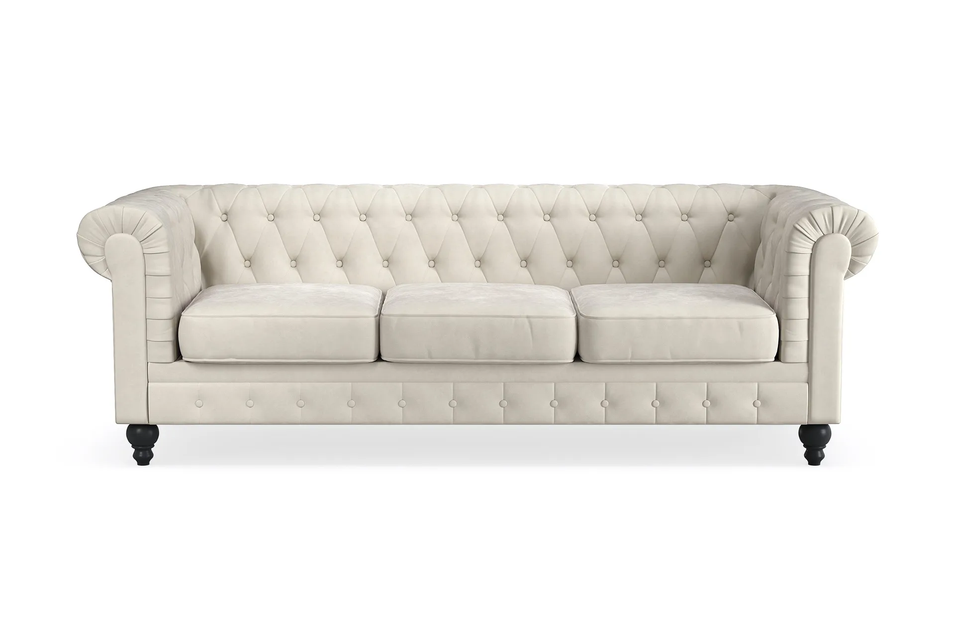 Chesterfield Lyx 3 sits Sammetssoffa- Djup soffa - Beige