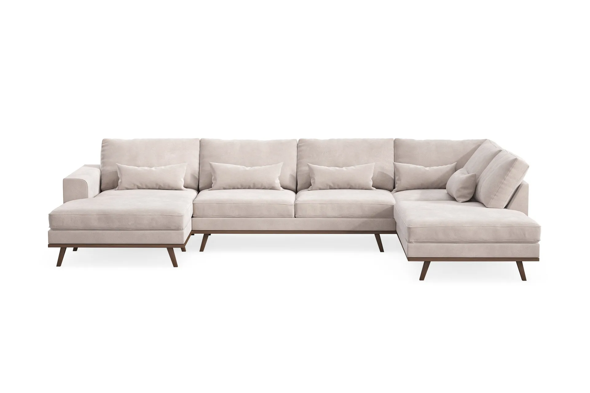 Copenhagen 5-sits H&ouml;gerv&auml;nd U-formad Large Soffa med Divan och Sch&auml;slong i Sammet - Beige